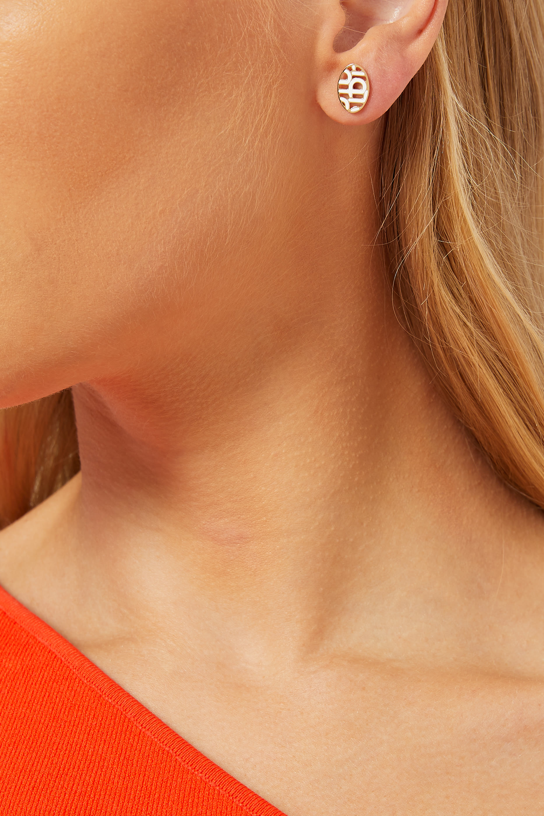 Oval Enamel "M" Stud Earrings