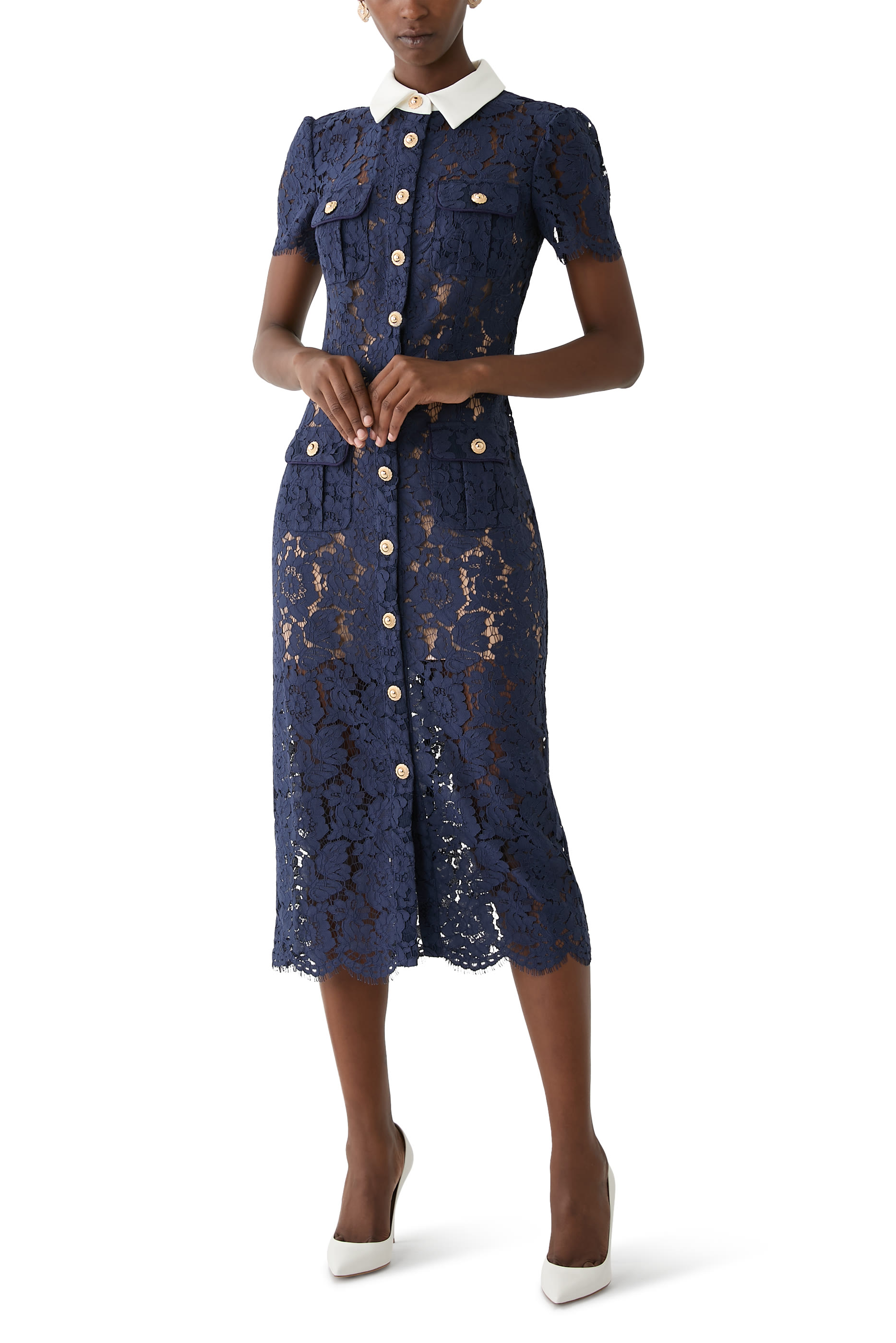 Lace Contrast Collar Midi Dress