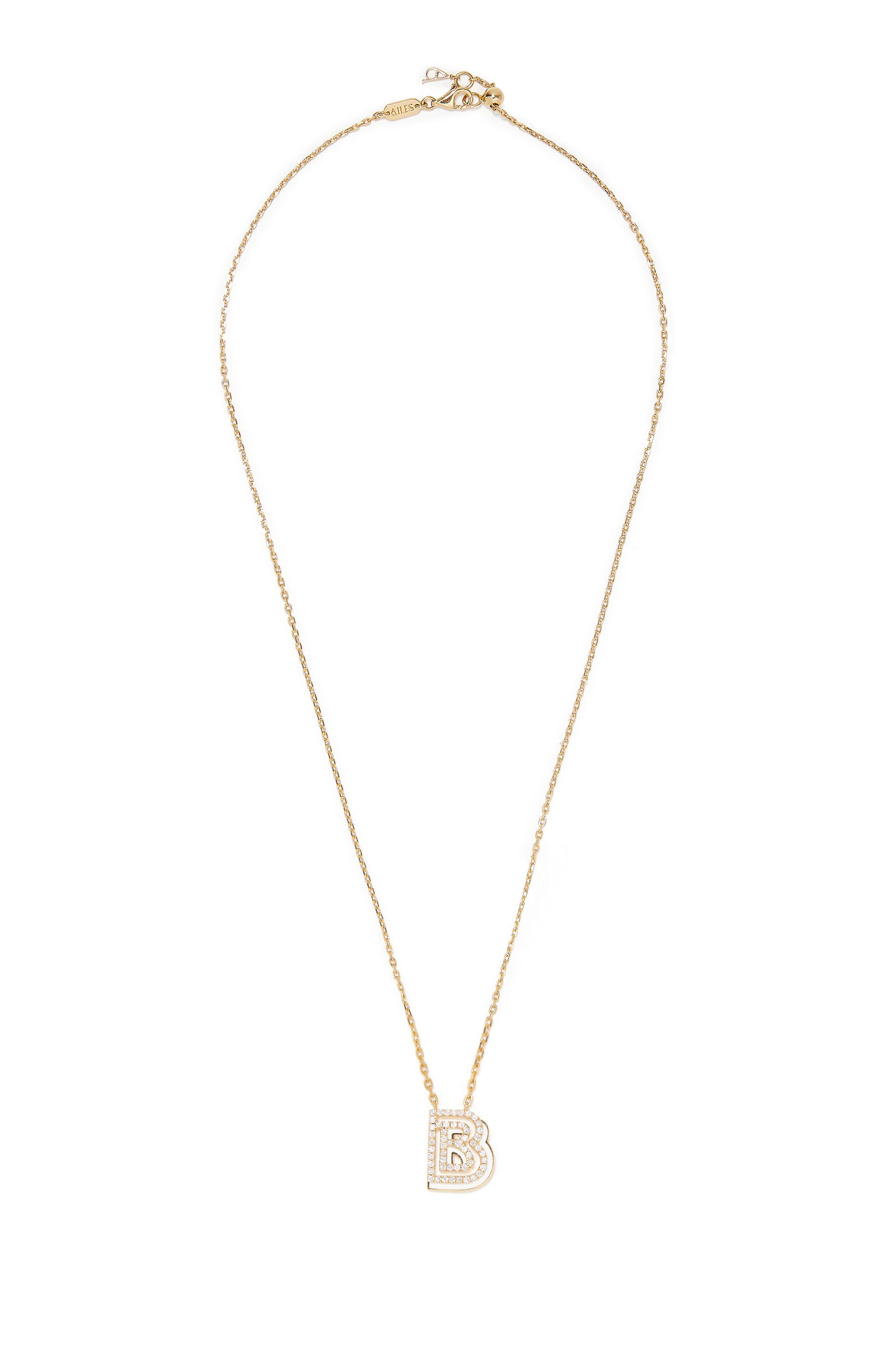 B Letter Pendant Necklace, 18k Gold & Diamond