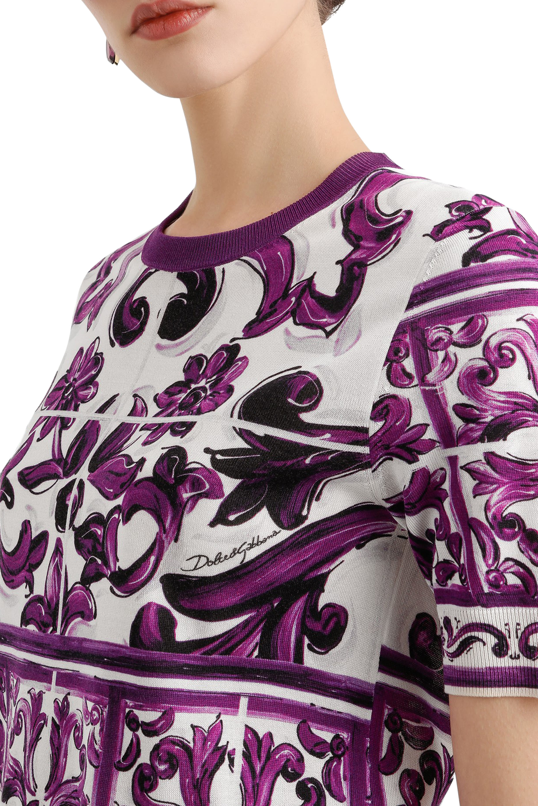 Majolica-Print Silk Pullover