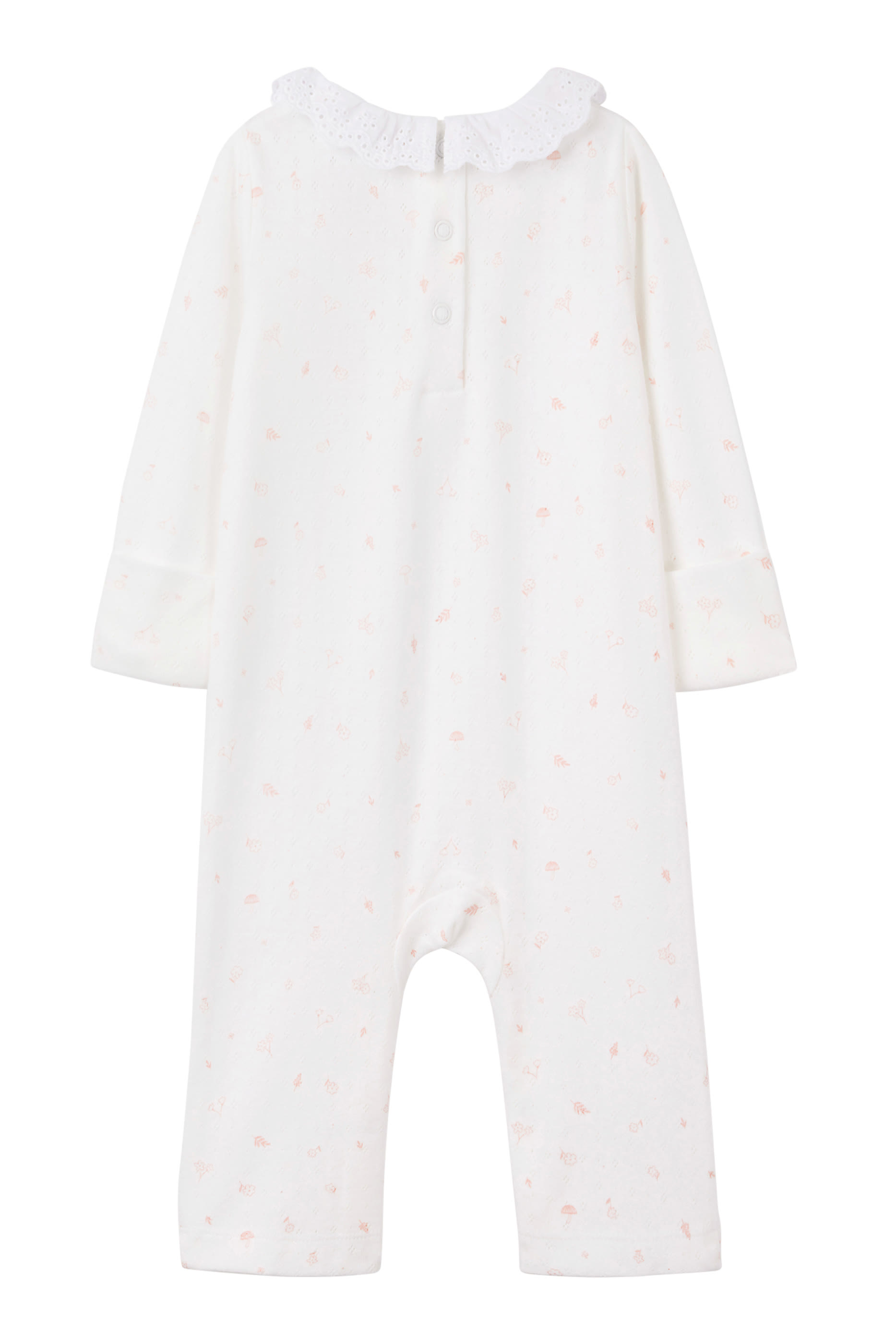 Kids Organic Cotton Ottilie Floral Lace Collar Pointelle Sleepsuit