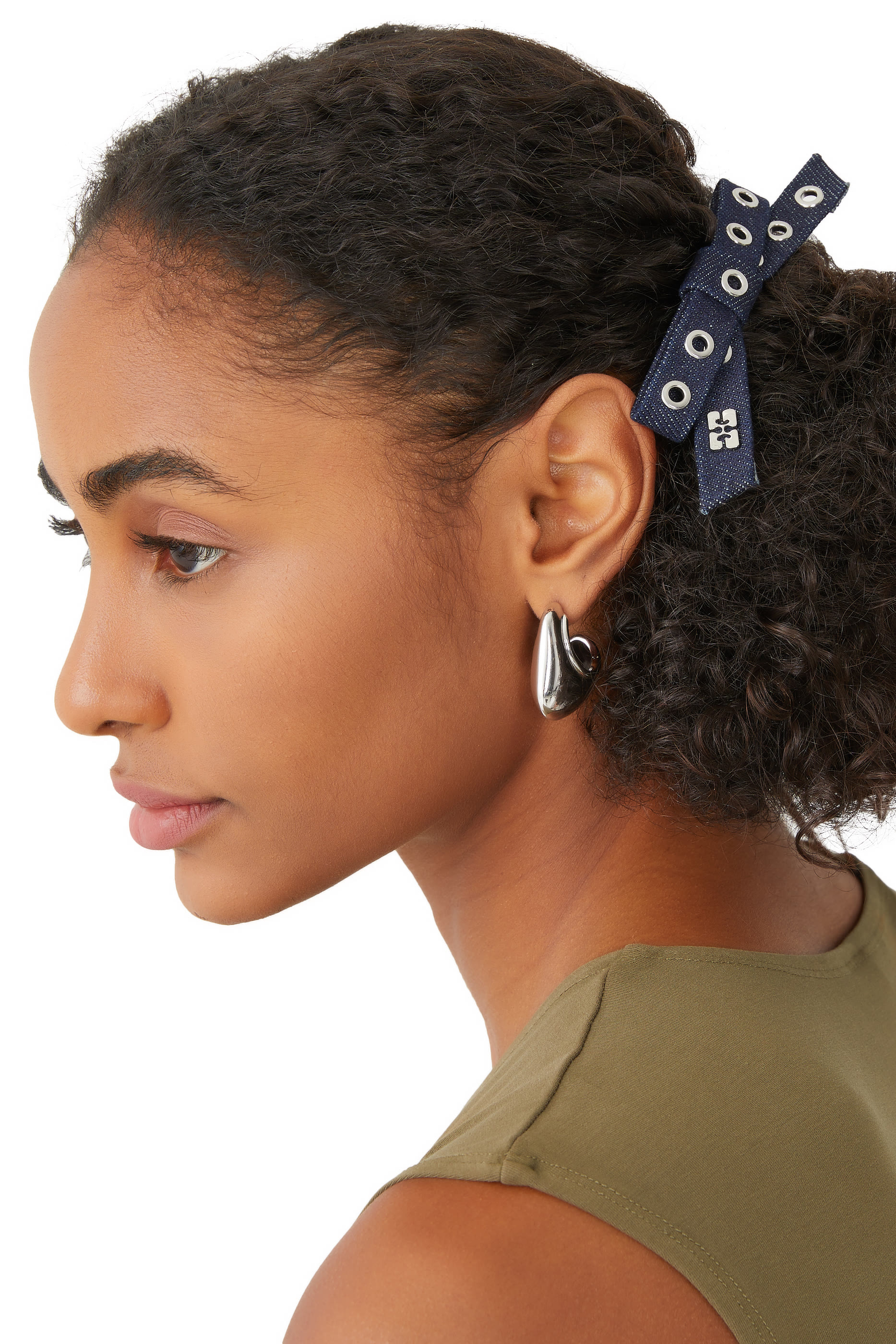 Denim Eyelet Bow Barrette