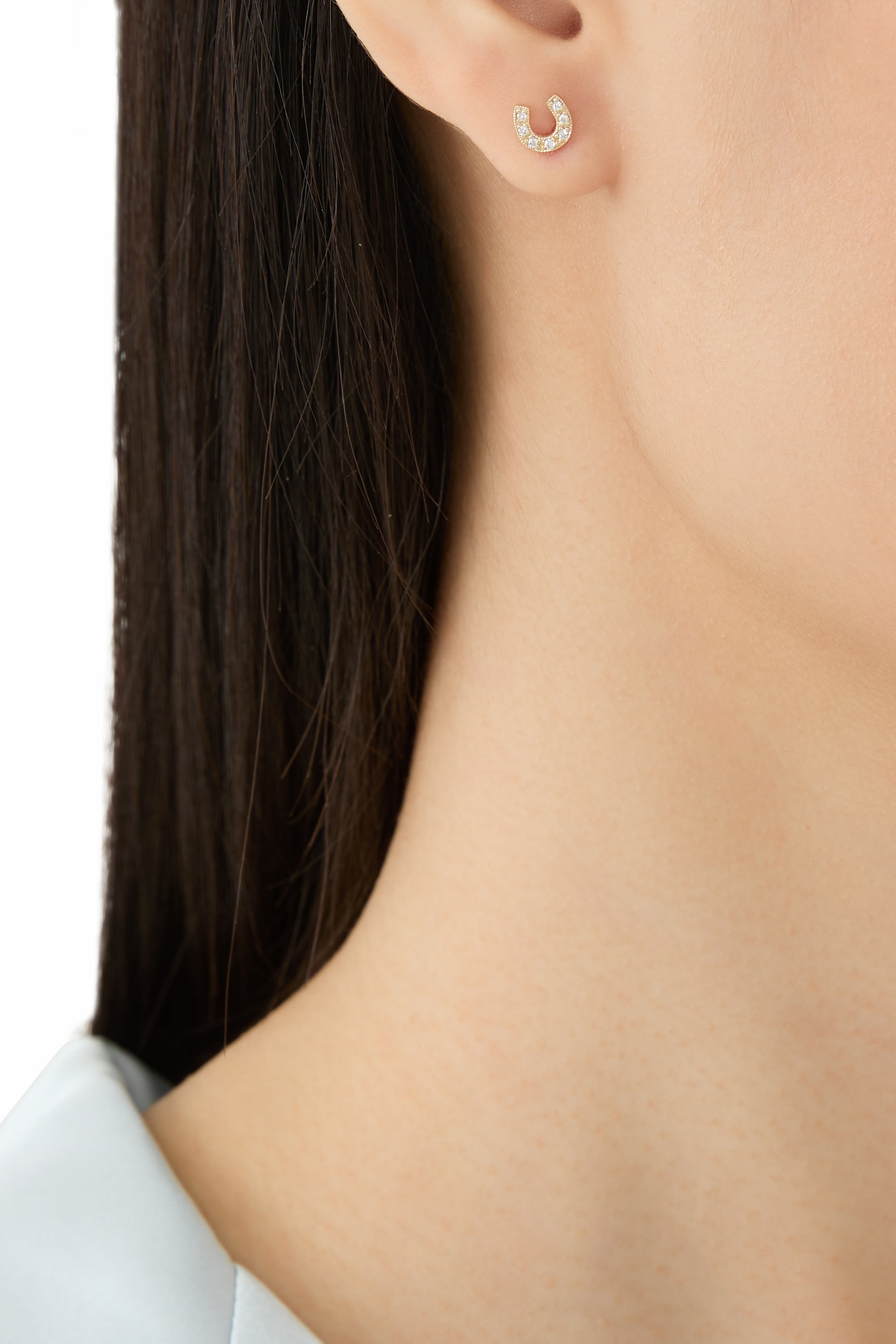 Gold & Diamond Horseshoe Studs, 14K Yellow Gold & Diamonds