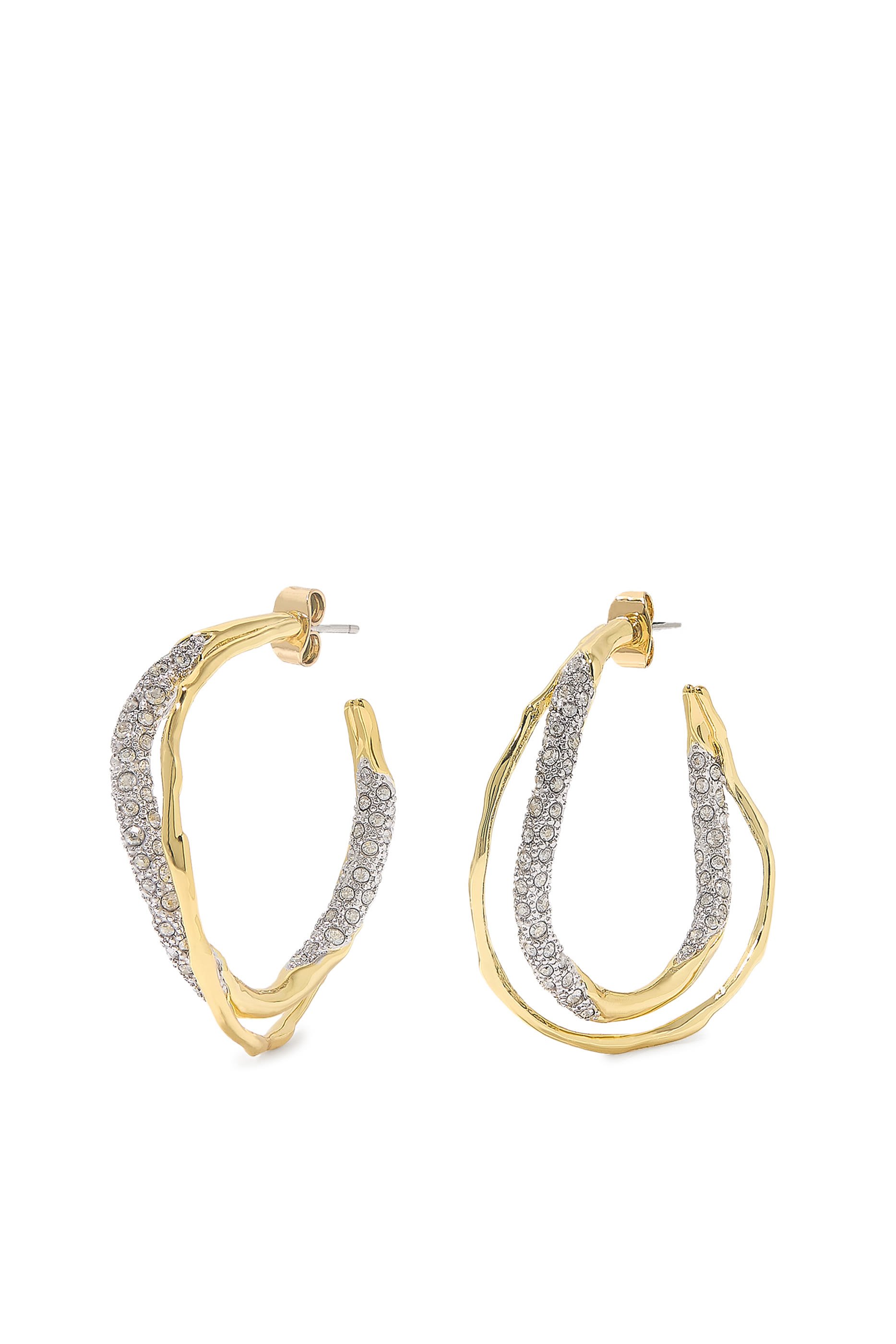 Solanales Gold Crystal Twist Hoop Earrings