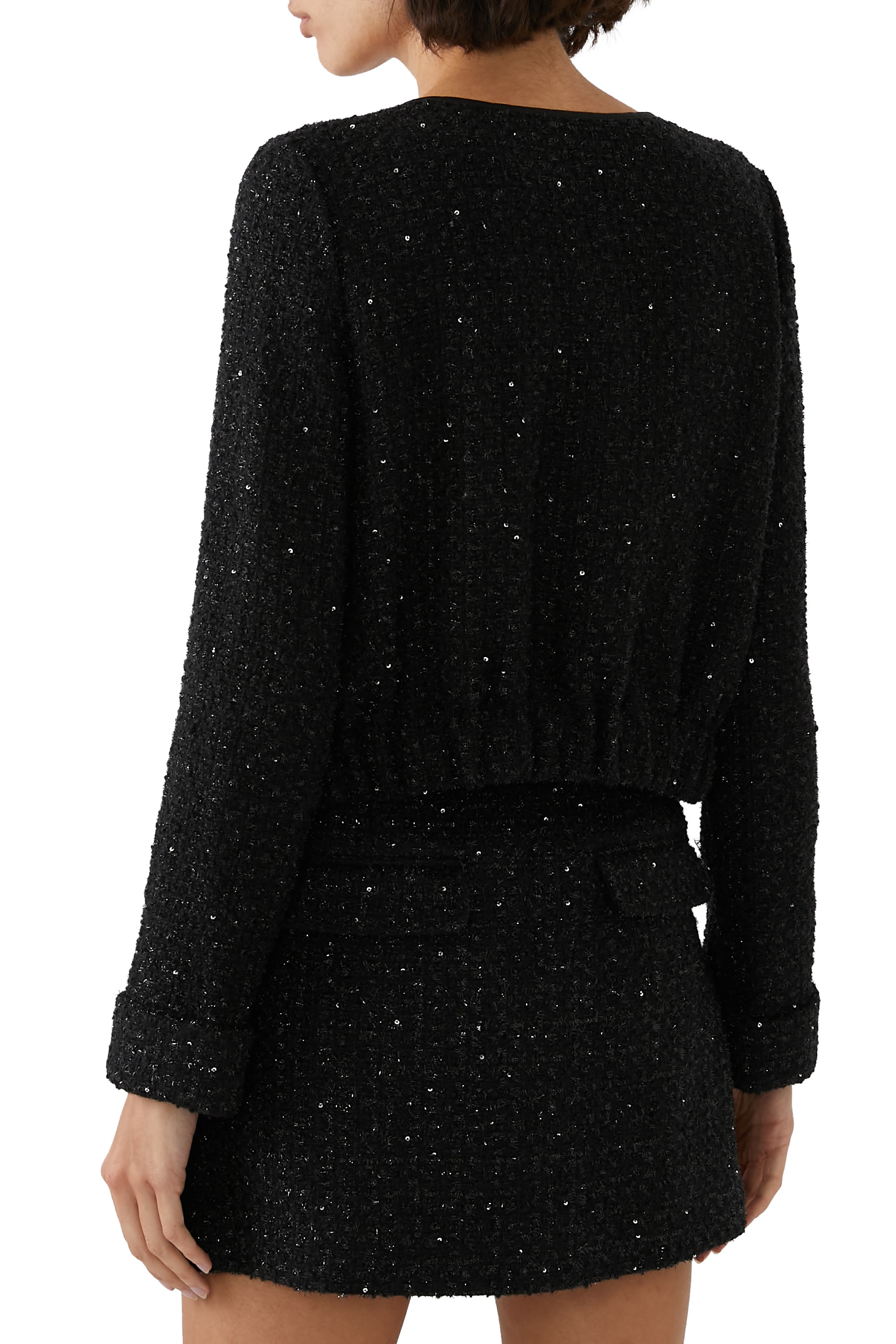 Lurex Tweed Zip-Up Jacket with  Micro Sequins