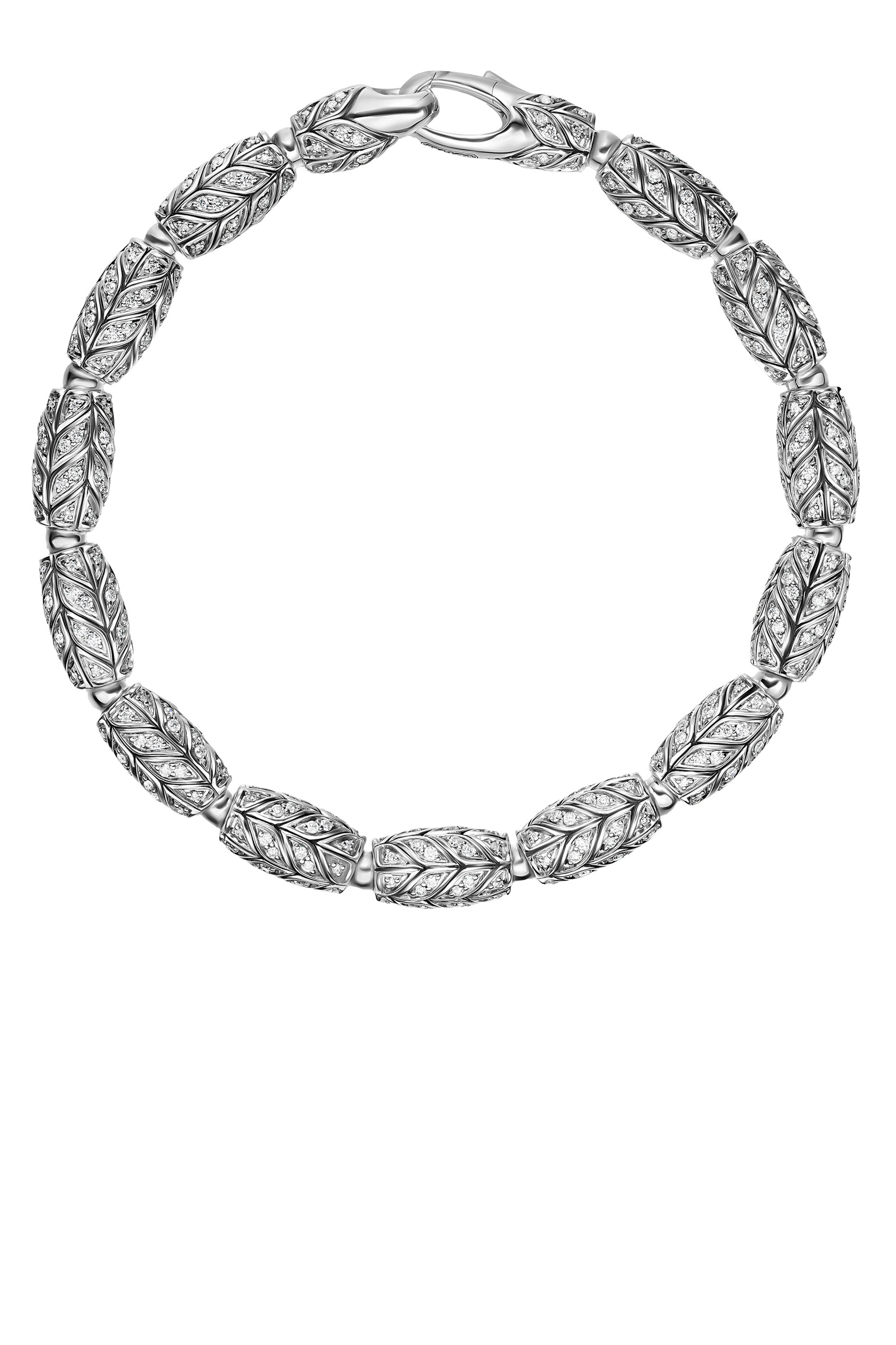  Chevron Bead Bracelet , Sterling Silver with Diamonds