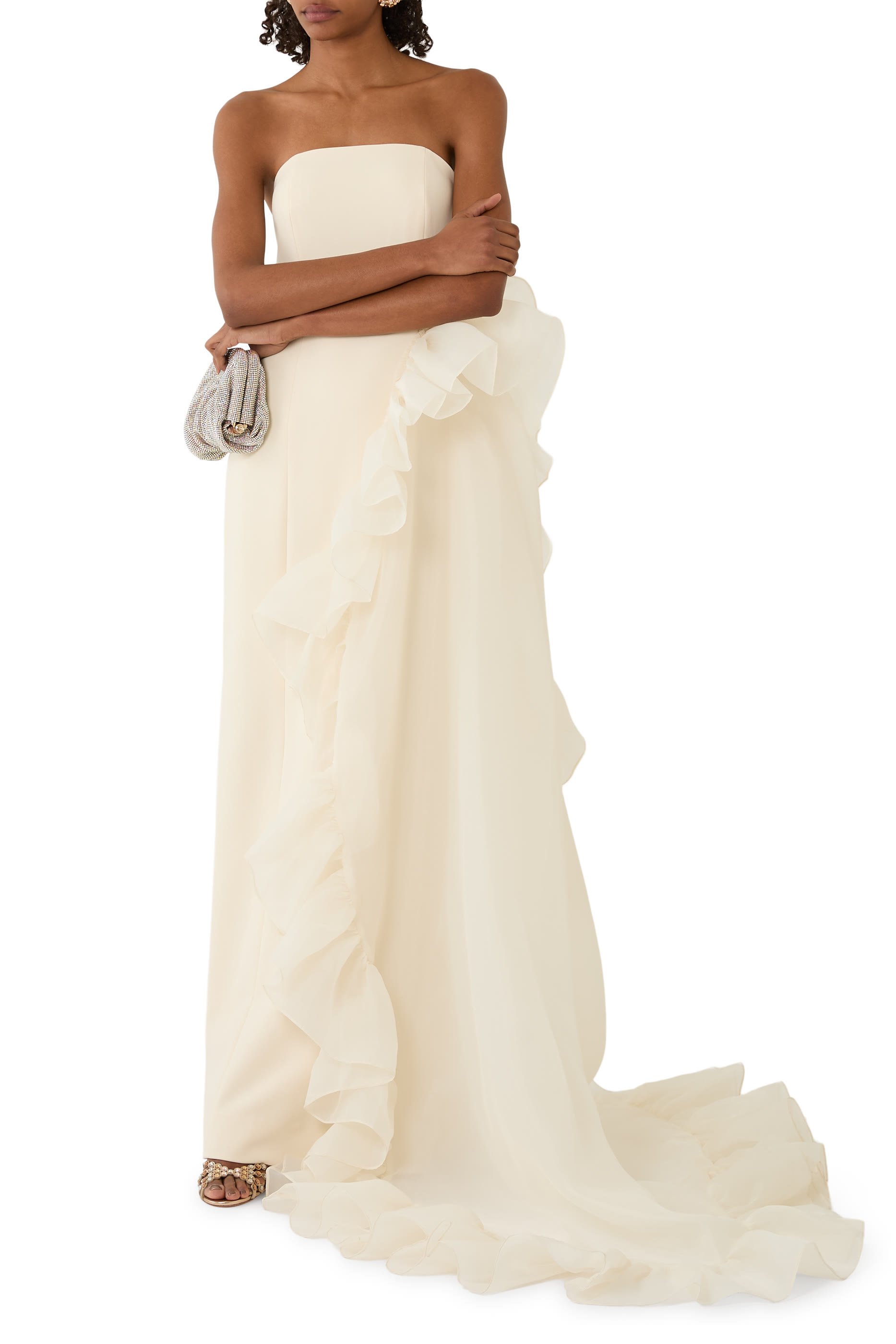 Strapless Gown With Side Ogranza Ruched Drape