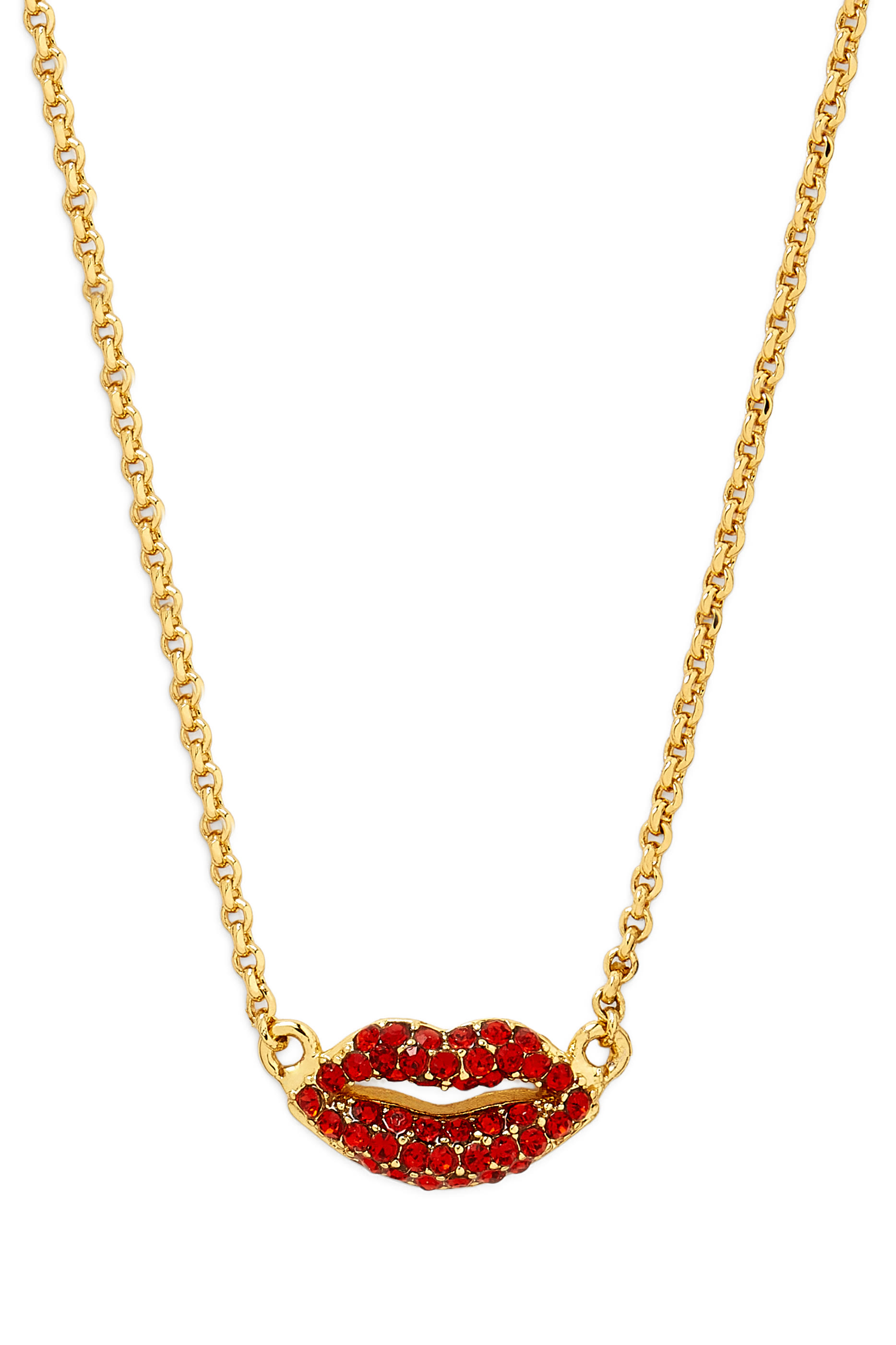 Hit The Town Lips Mini Pendant, Plated Metal & Cubic Zirconia