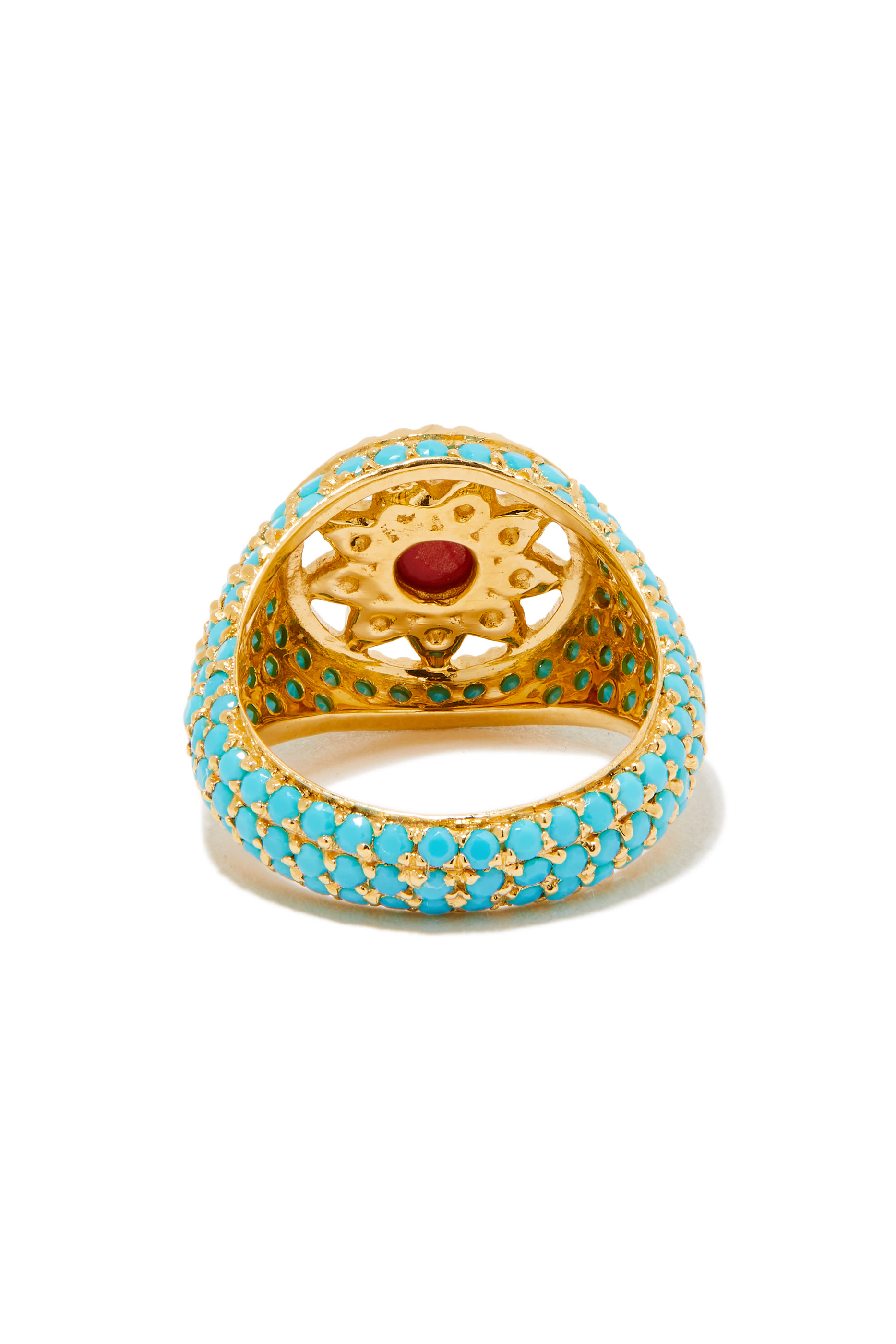 Arabesque Pinky Ring, 18k Yellow Gold with Turquoise, Mother-of-Pearl, Coral & Diamonds