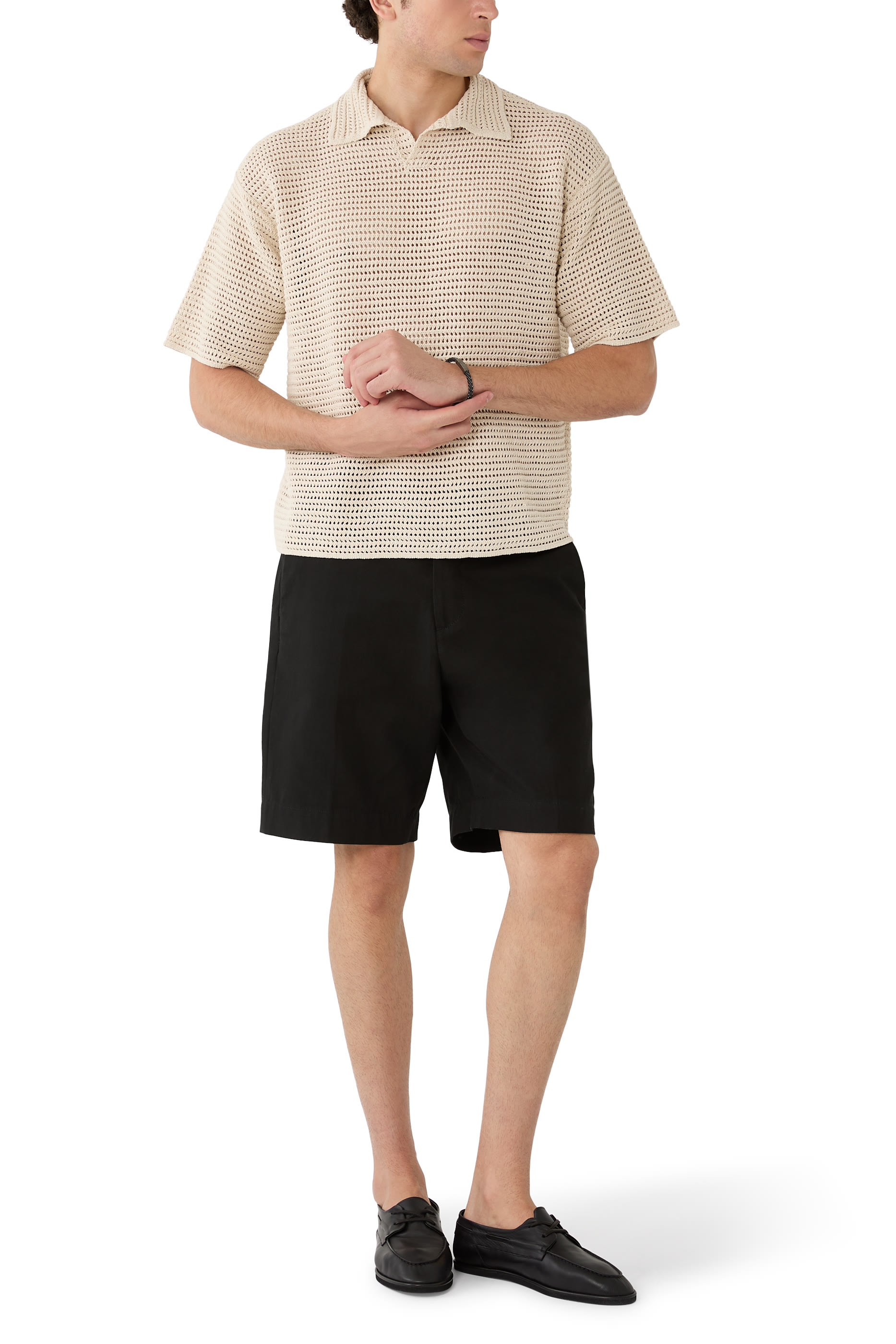 Tussah Silk Cotton Mesh Knit Skipper Polo