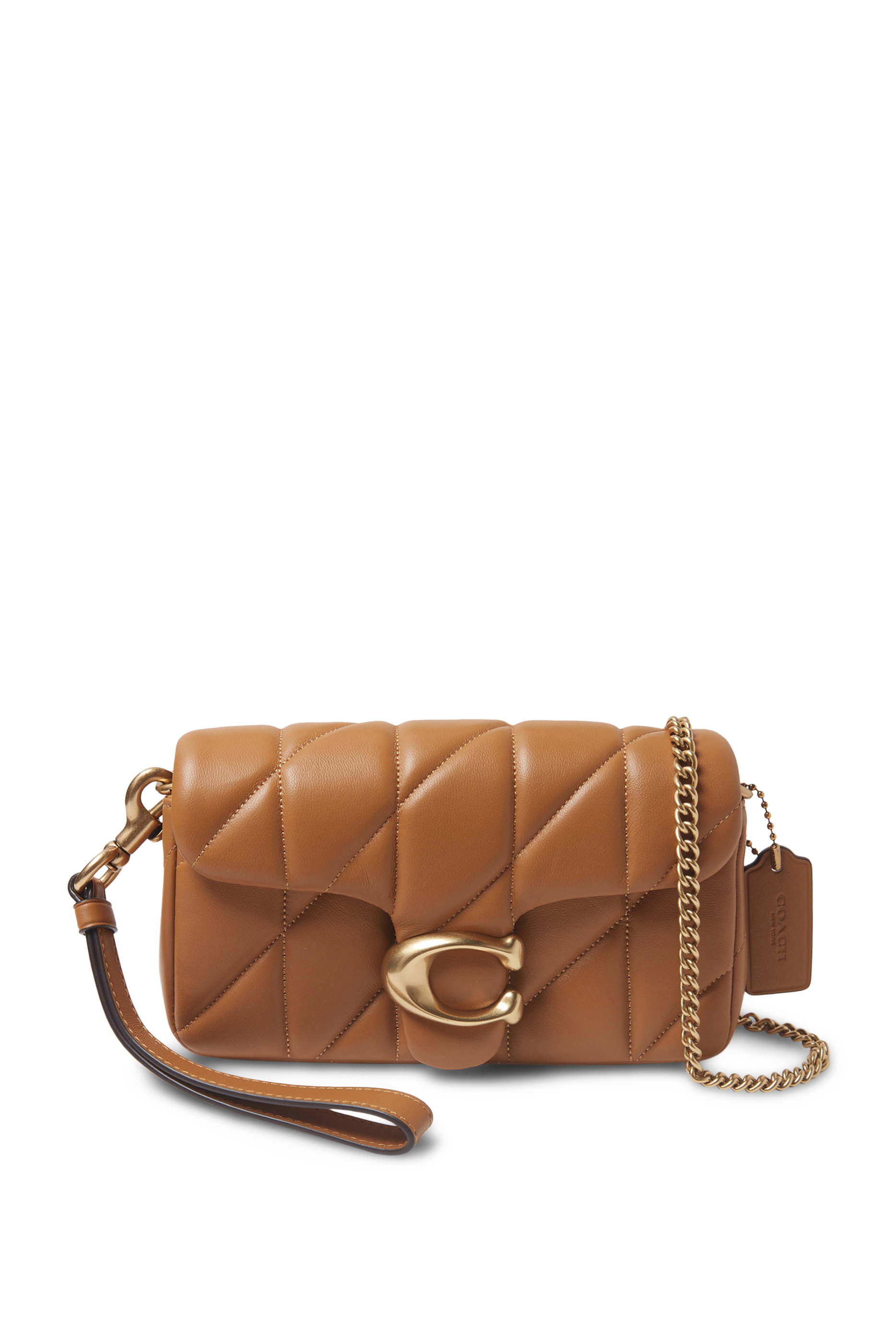 Quilted Pillow Leather Tabby Wristlet With Chain