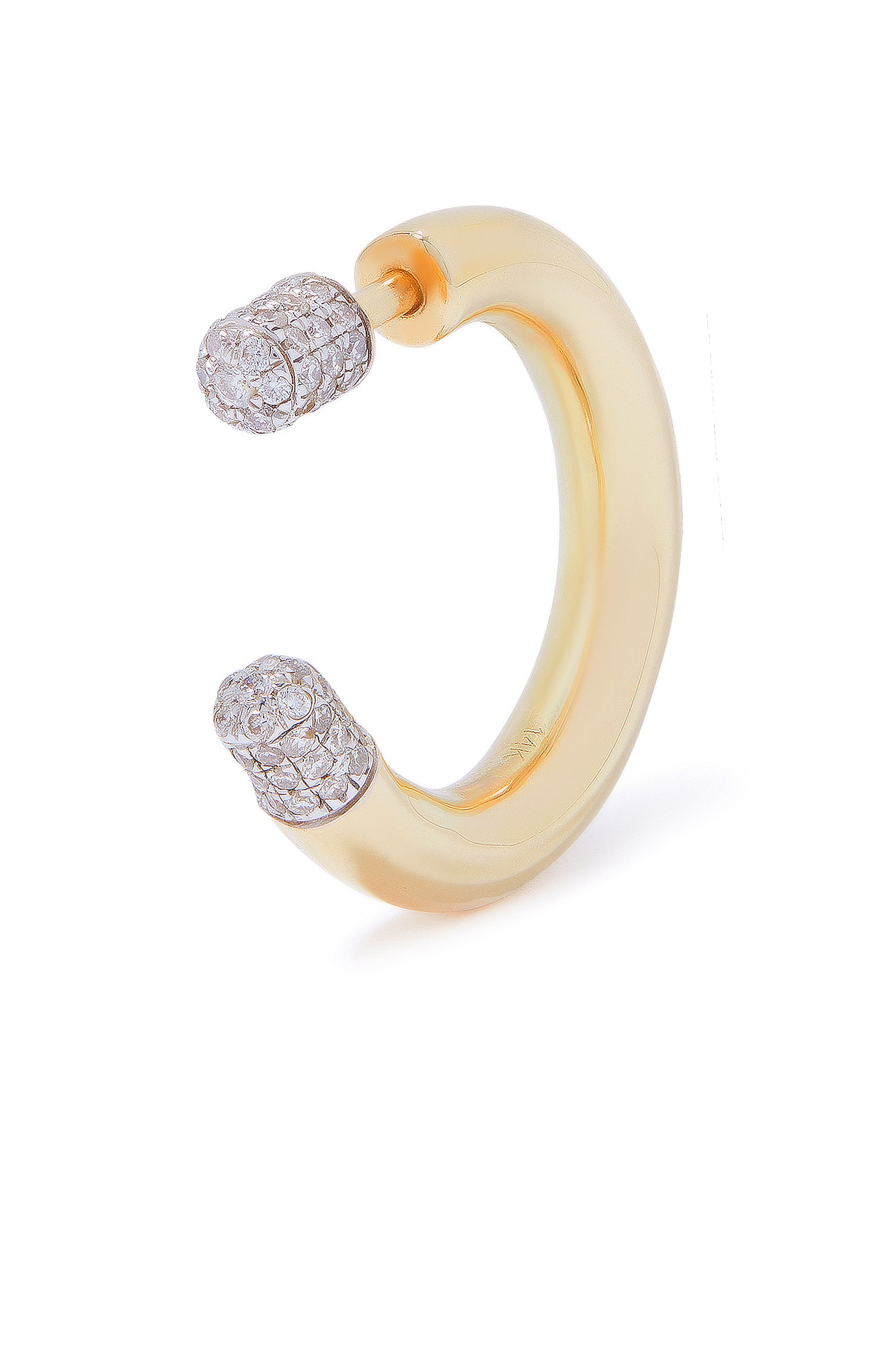 Large Tube Earring, 14K Yellow Gold & Diamond