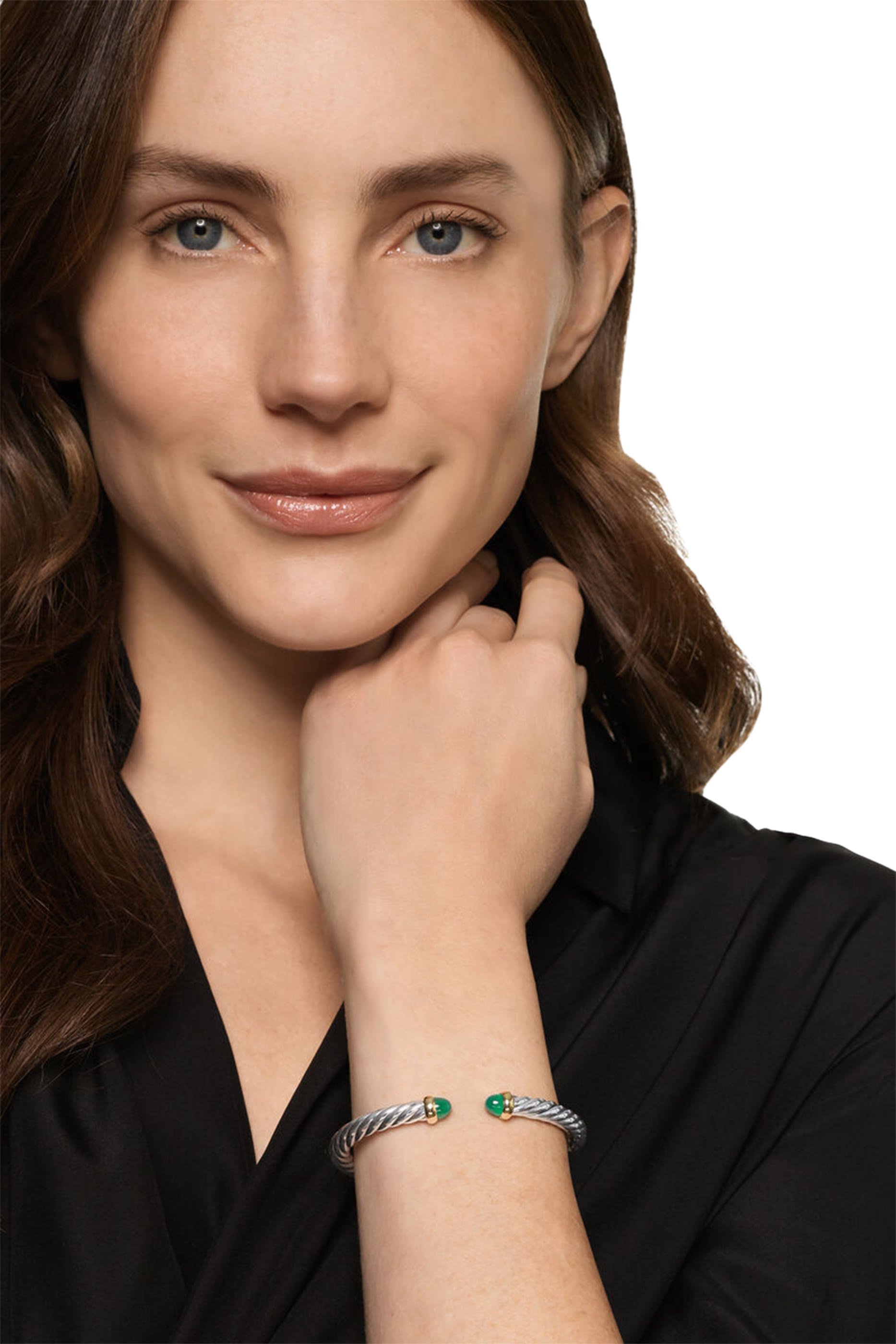 Cable Flex&reg; Bracelet, Sterling Silver, 14k Yellow Gold & Onyx