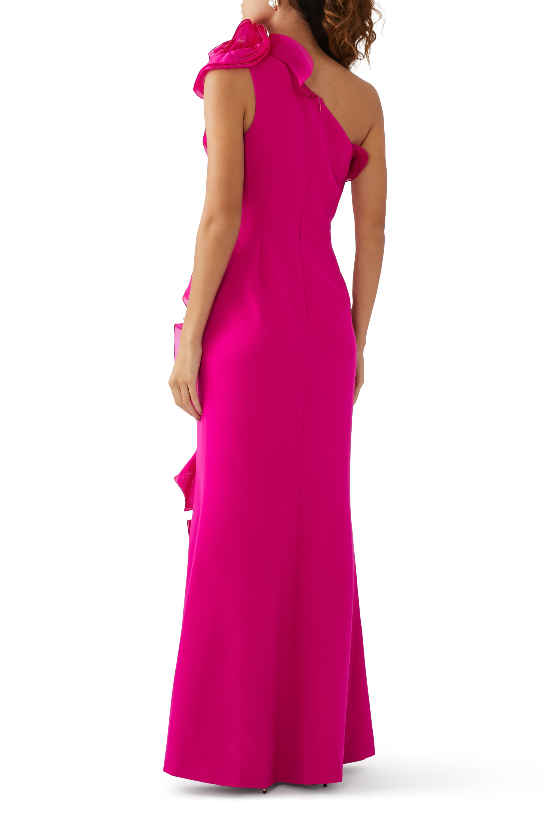 Crepe Column Dress with Organza