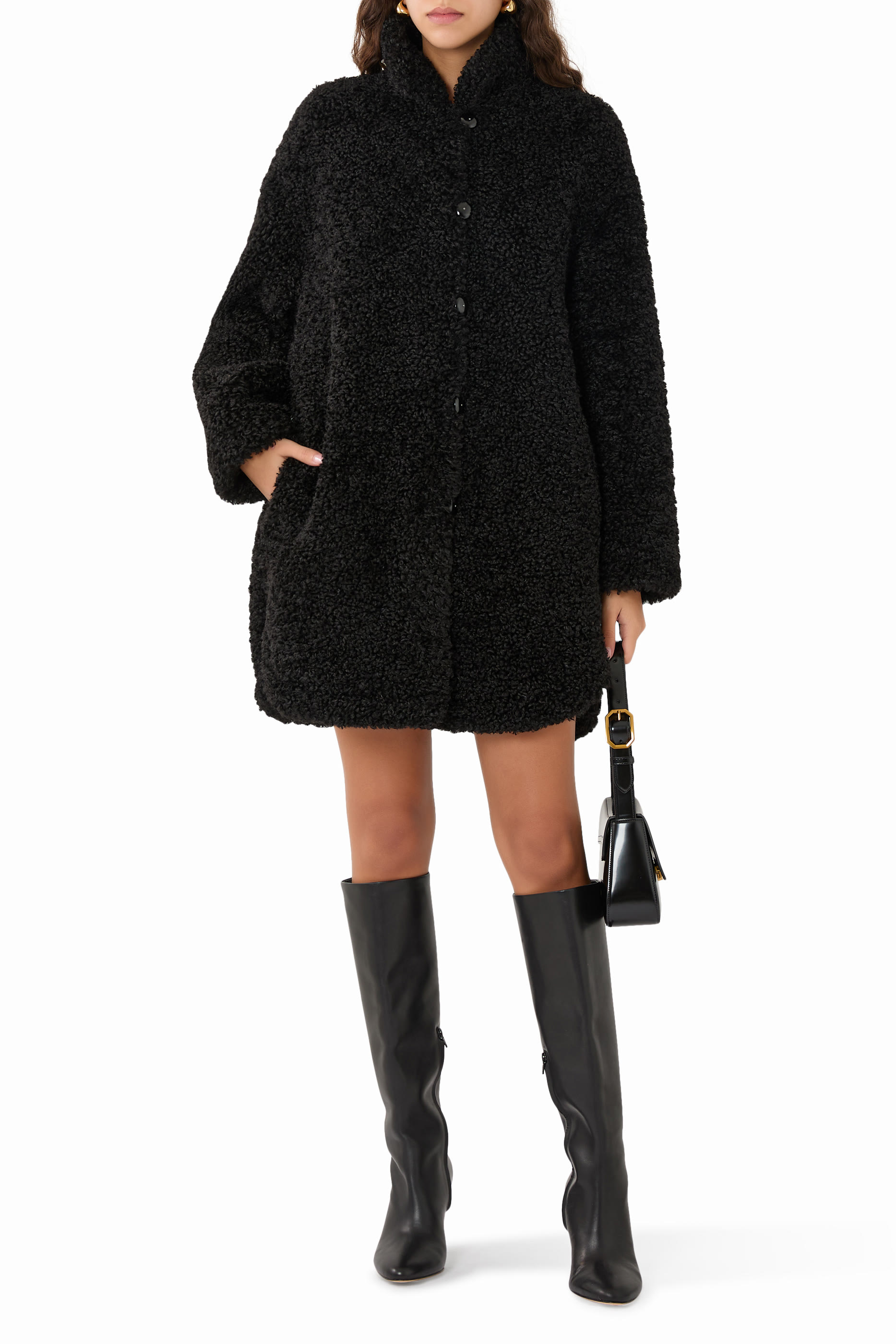 Bouclé Cloth Coat with Off-Centre Closure