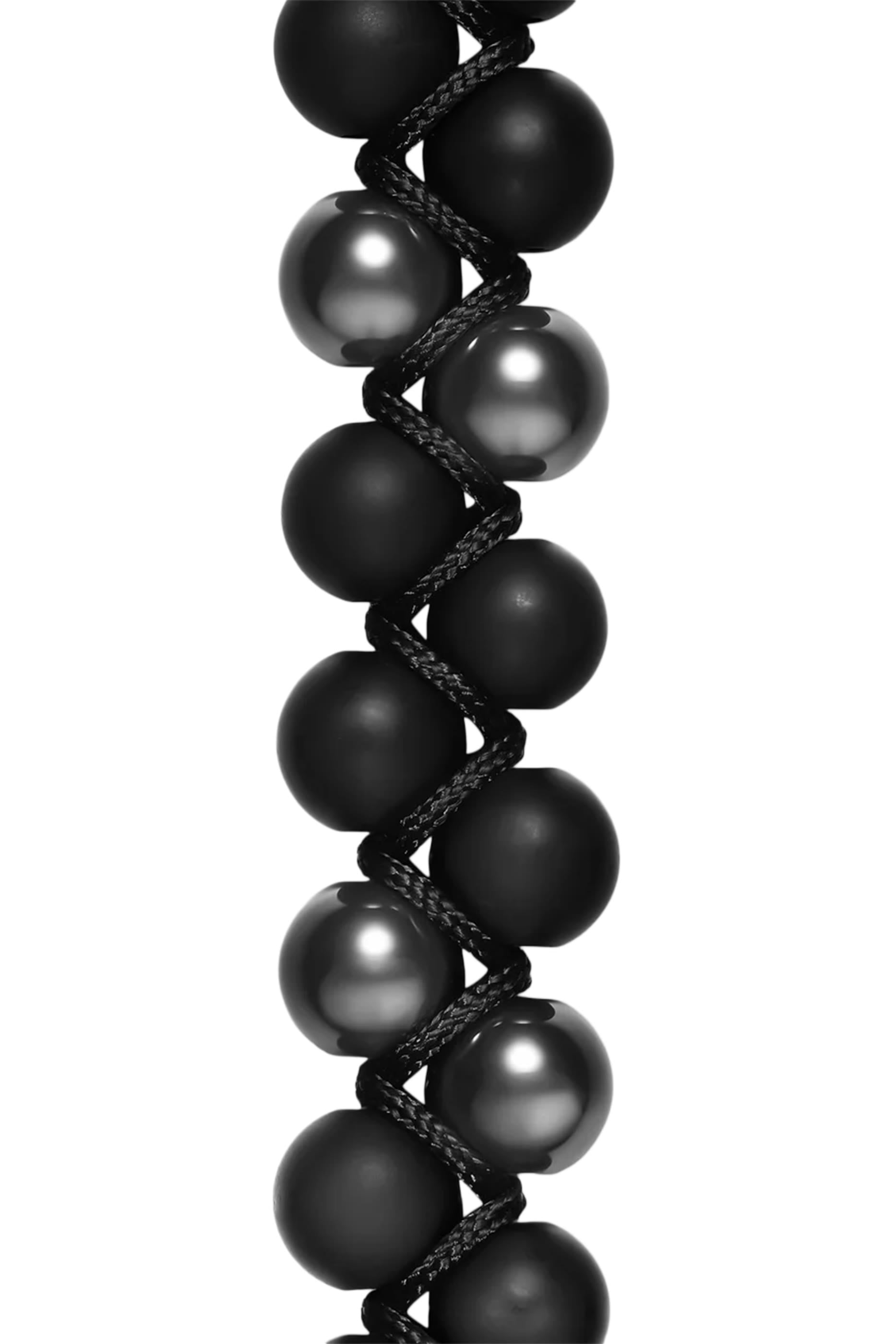 Spiritual Beads Two Row Woven Bracelet, Sterling Silver with Hematine, Nylon & Oynx
