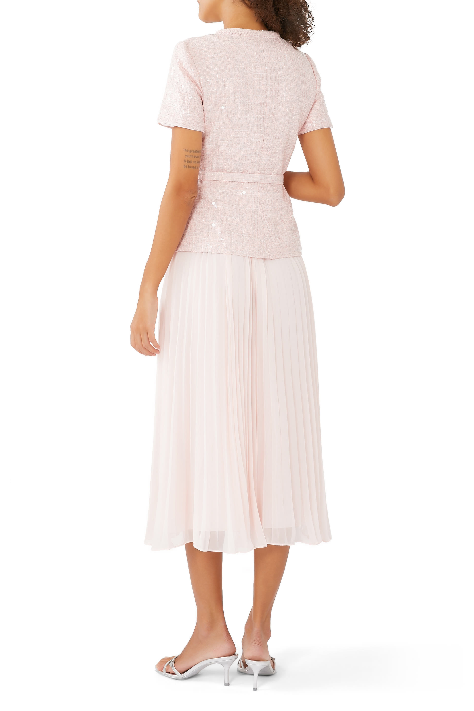 Pink Boucle Midi Dress