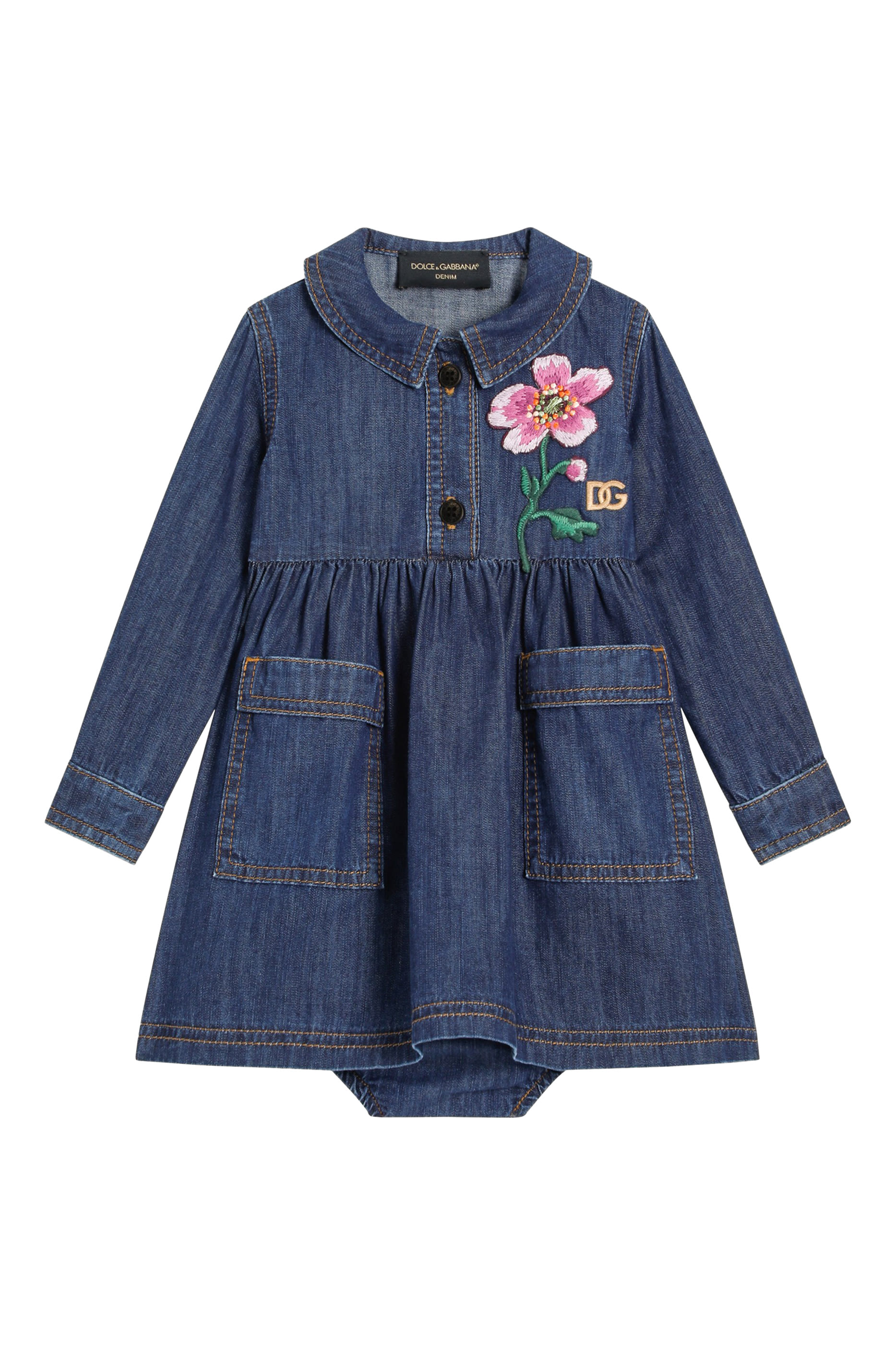 Kids  Long-Sleeved Denim Dress with Patch