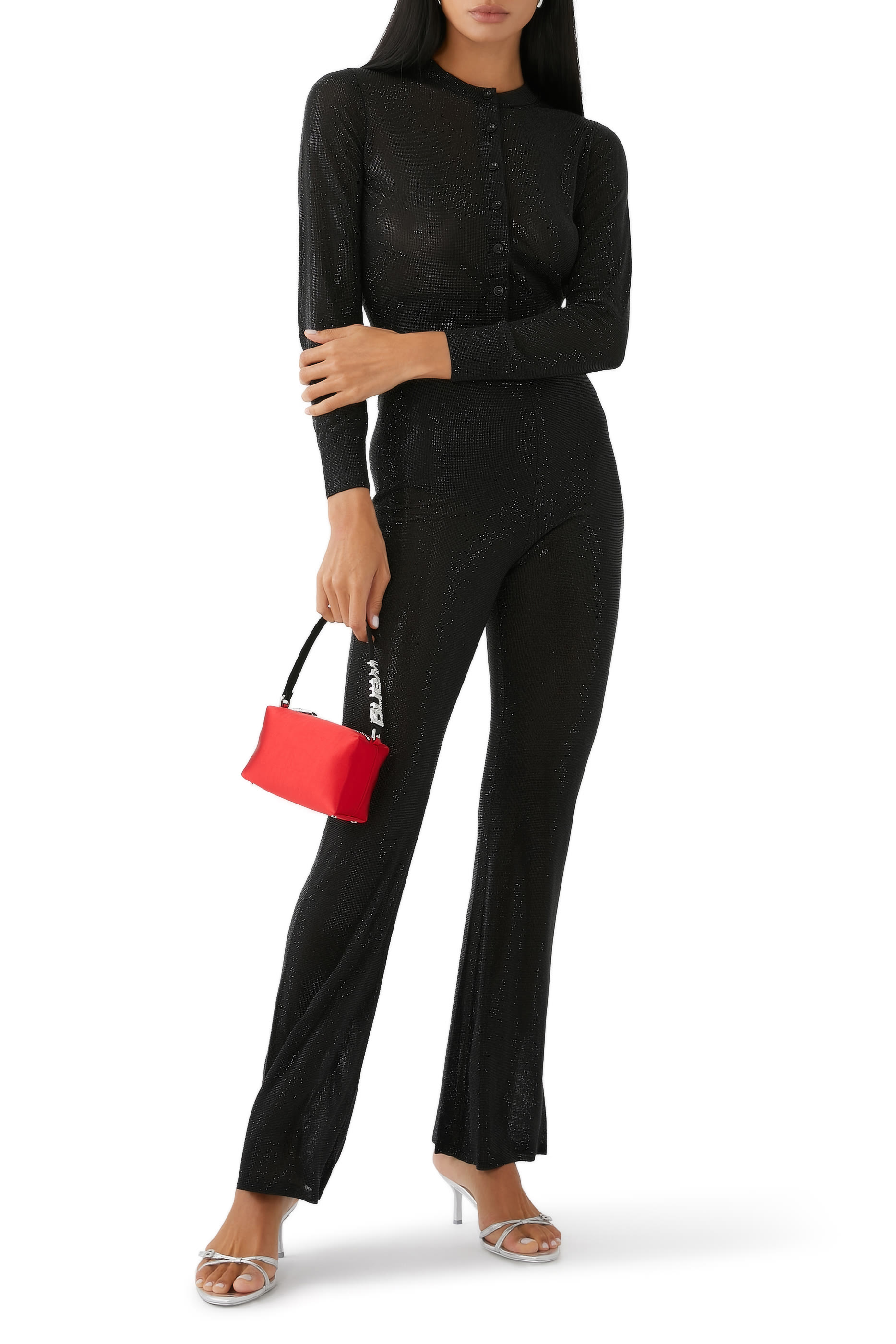 Beaded Hotfix Cropped Crewneck Cardigan