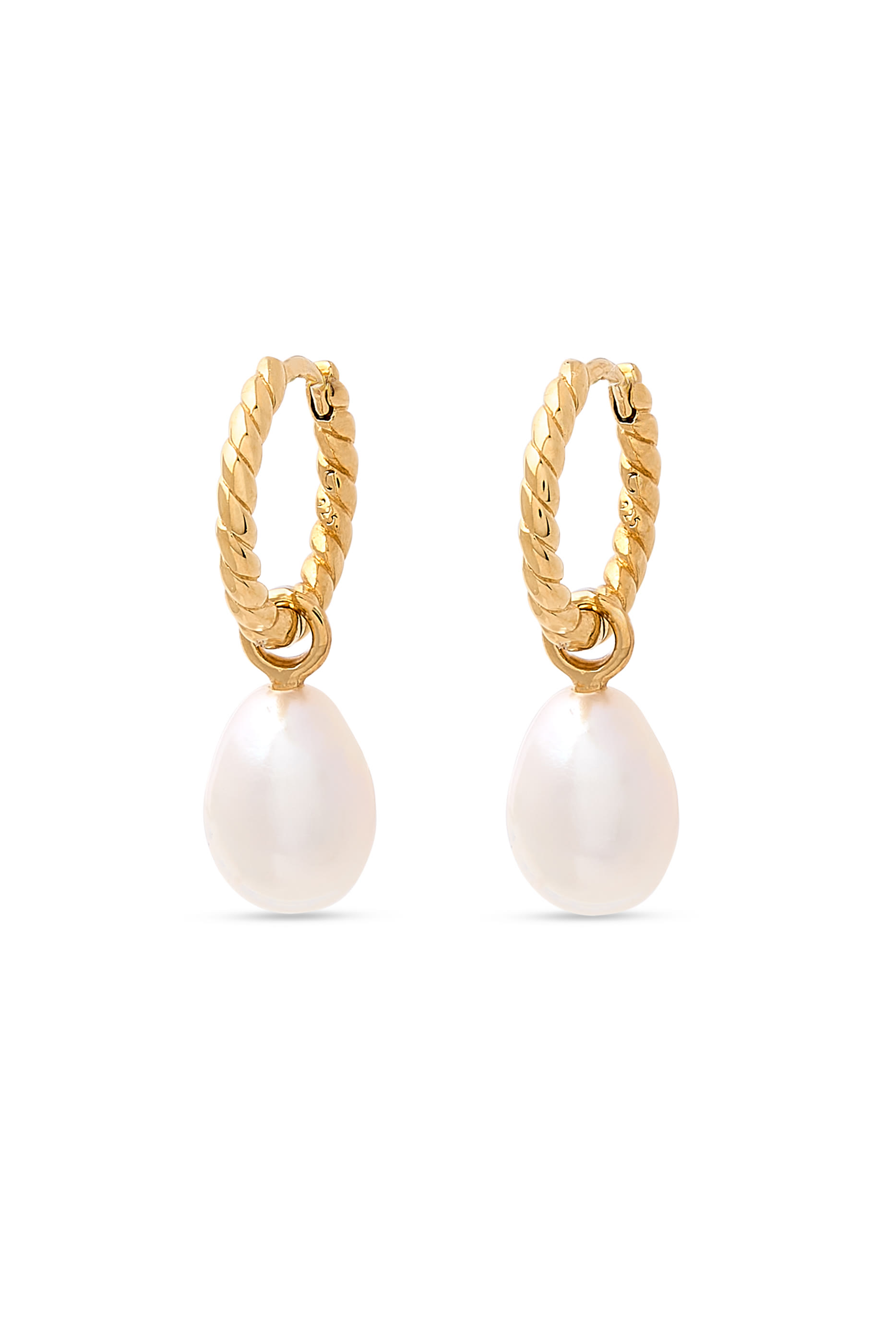 Pearl Twisted Small Drop Hoop Earrings, 18k Gold Plated Vermeil on Sterling Silver & Pearls