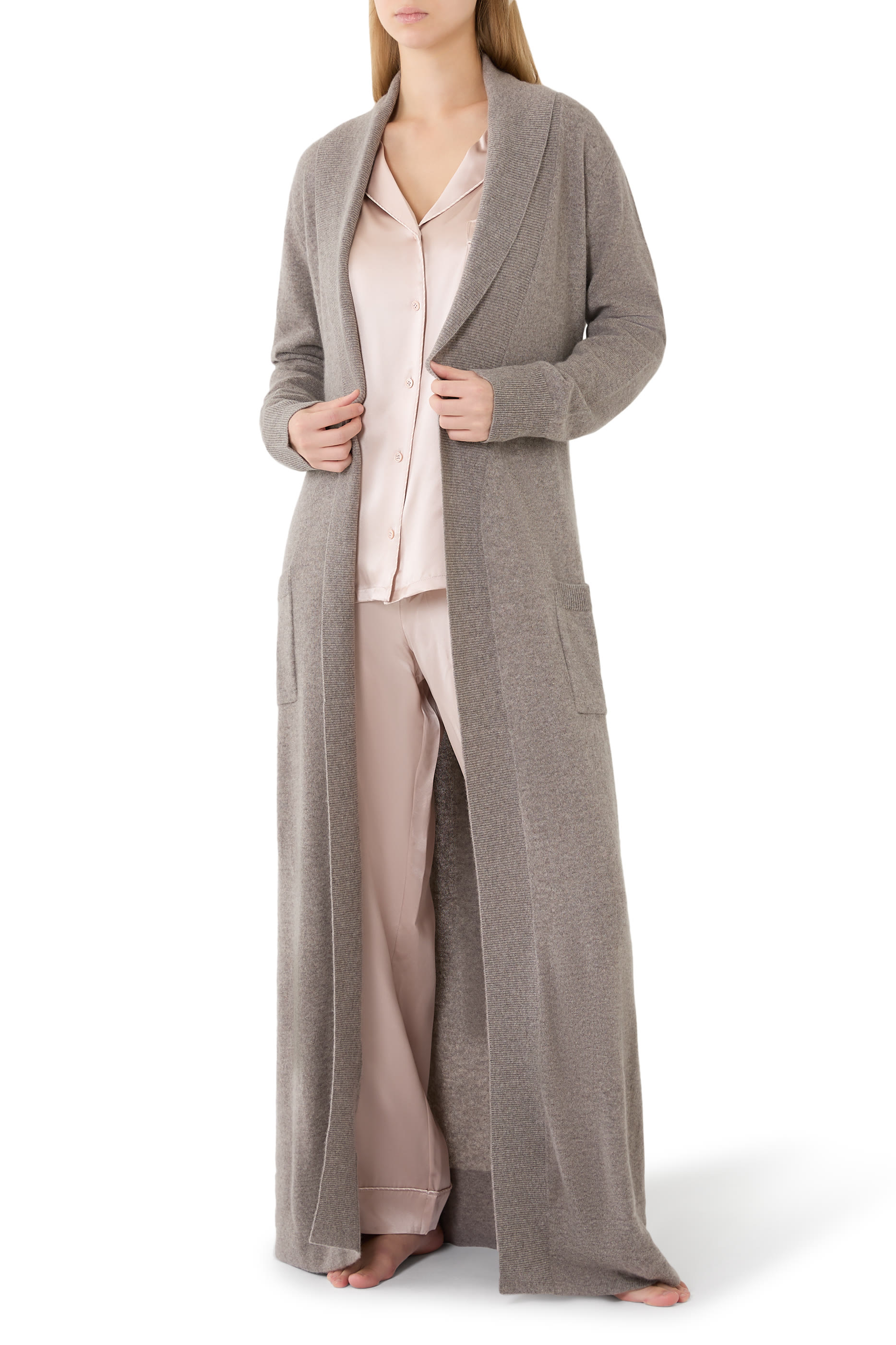  Long Shawl Collar Cashmere Robe 