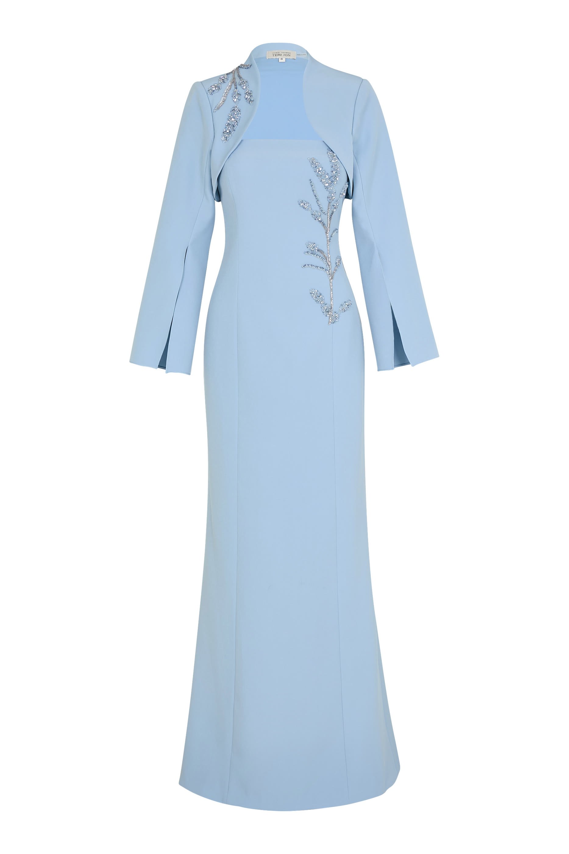 Crepe Bead Trim Bolero and Strapless Gown