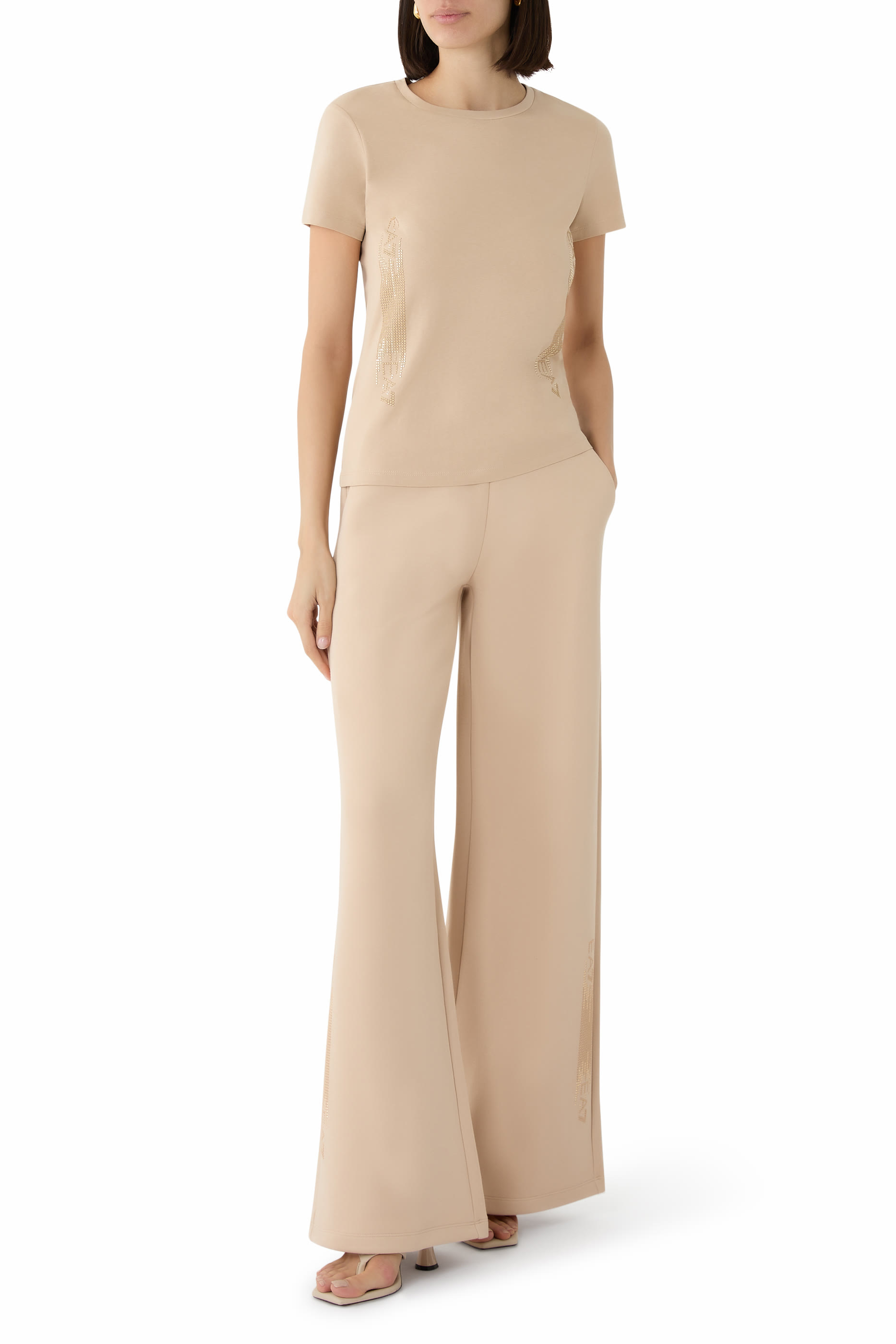 Rhinestone Embellished Logo Cotton T-Shirt