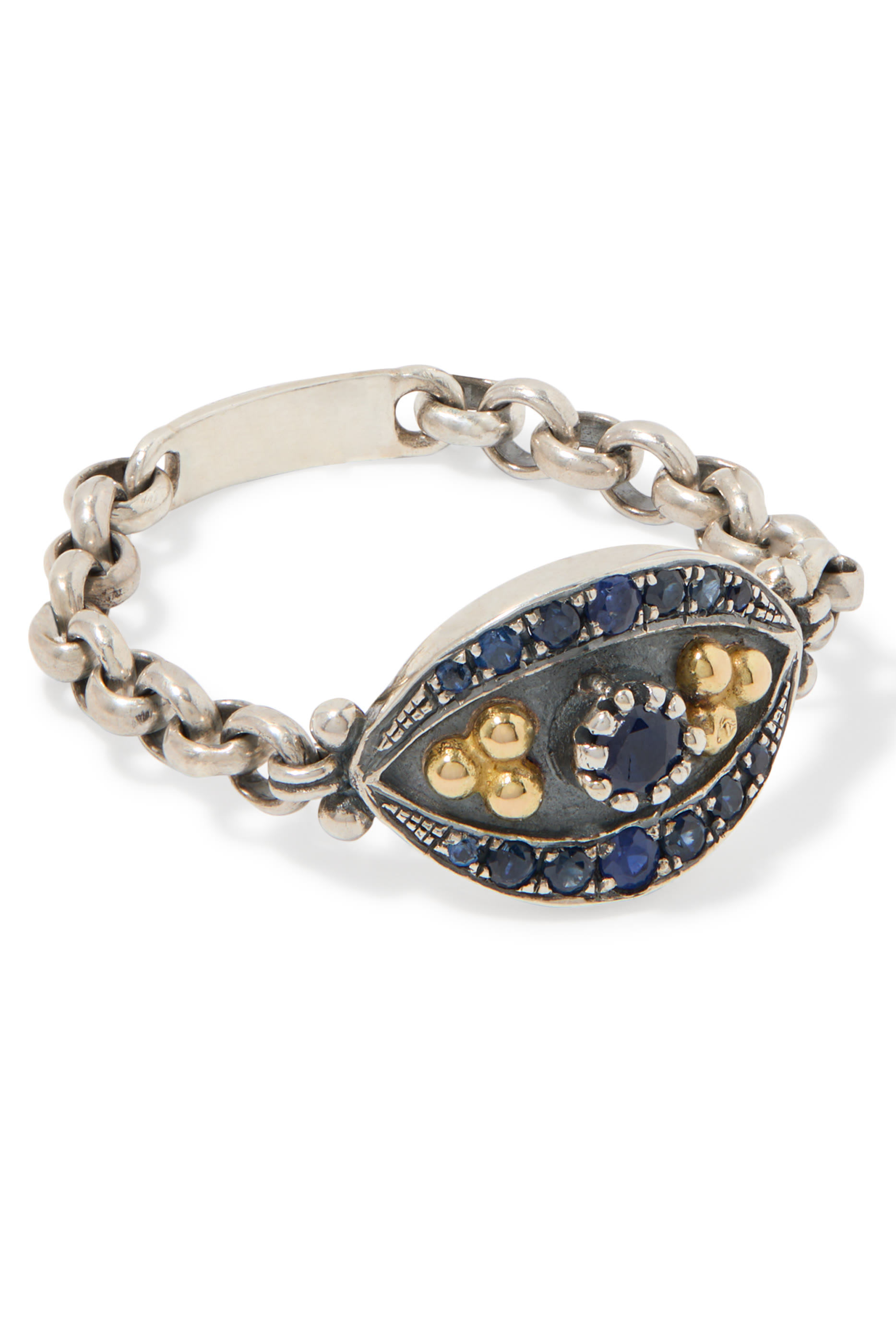  Eye of Hours Ring, 18K Yellow Gold with Sterling Silver, Sapphire & Diamonds