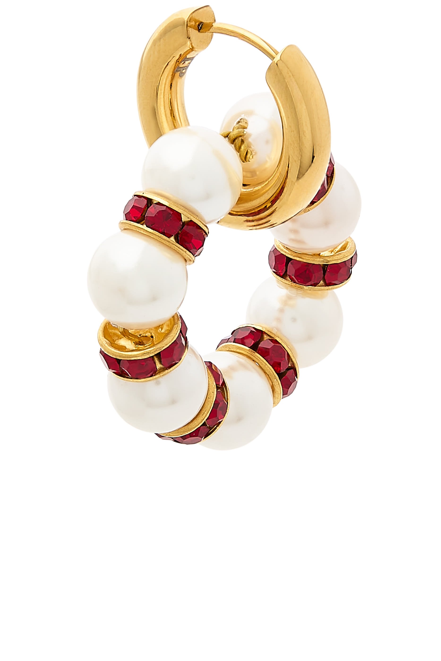 Mismatched Earrings, 24K Gold-Plated Brass with Pearls & Strass