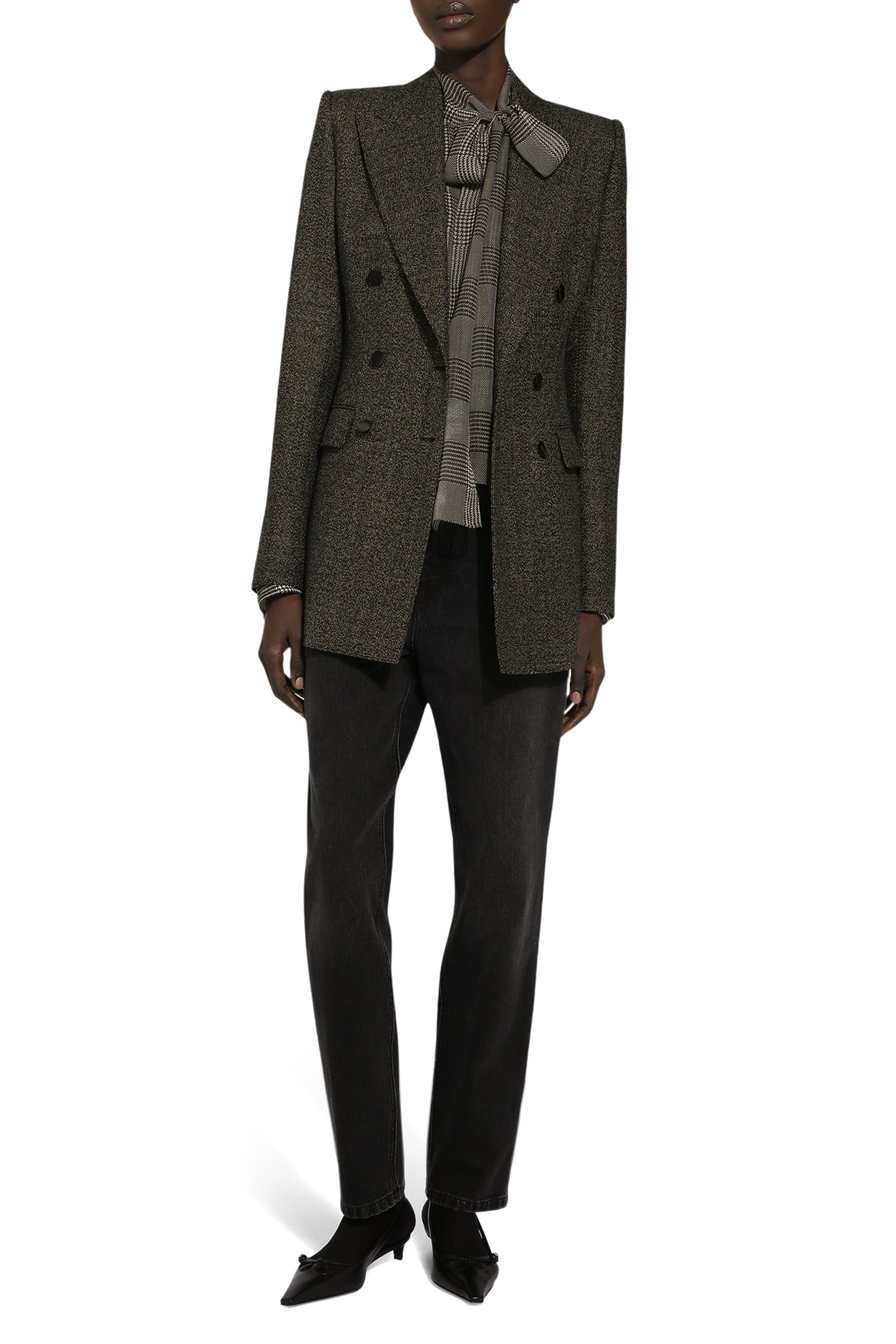 Silk Chiffon Shirt with Glen Plaid Print