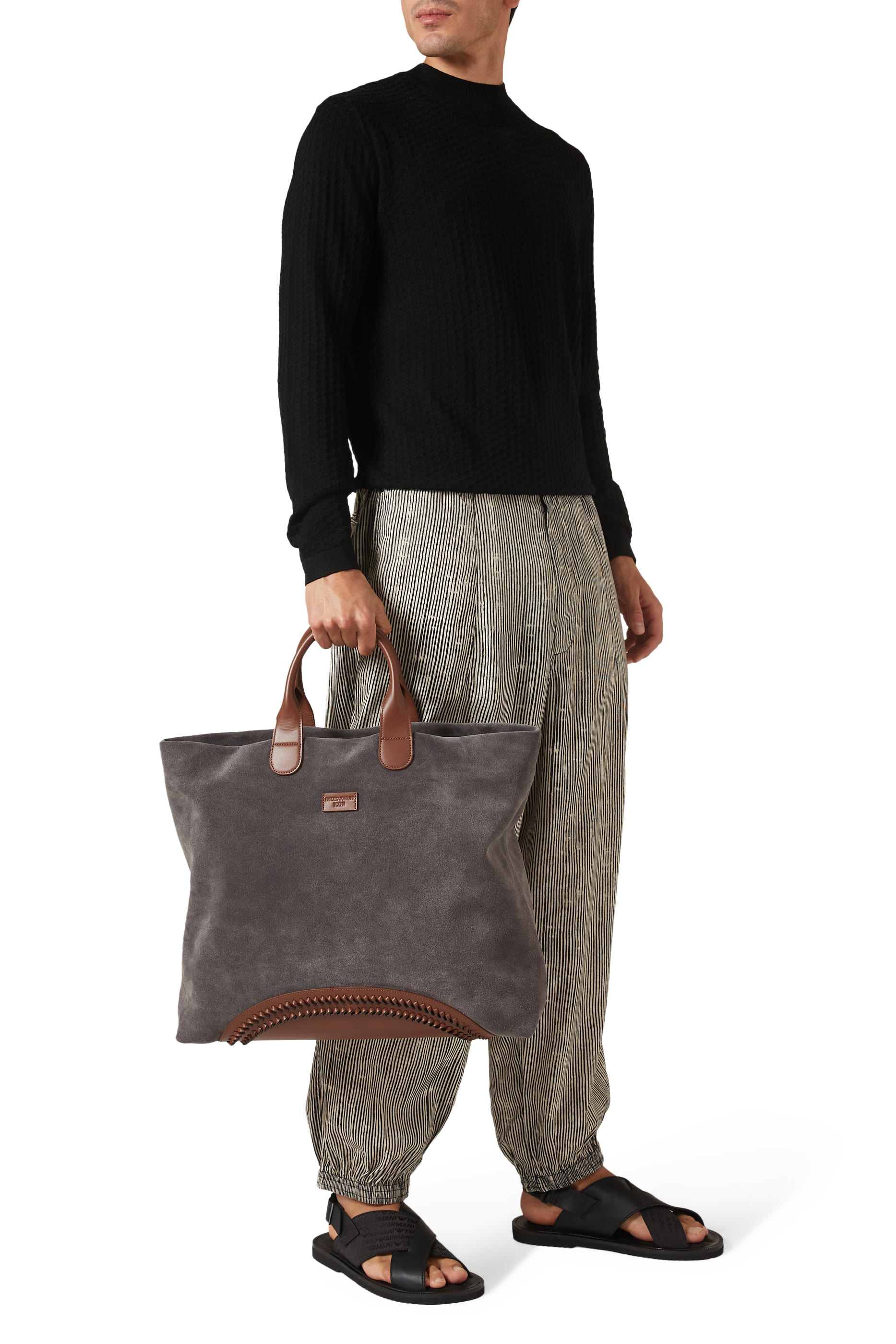 Contrast Suede Shopping Bag