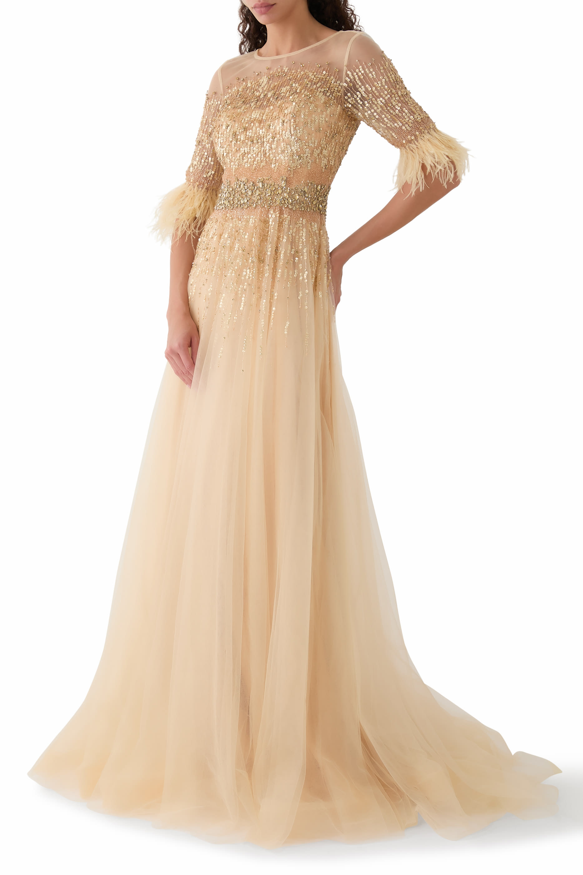 Beaded Tulle Skirt Gown