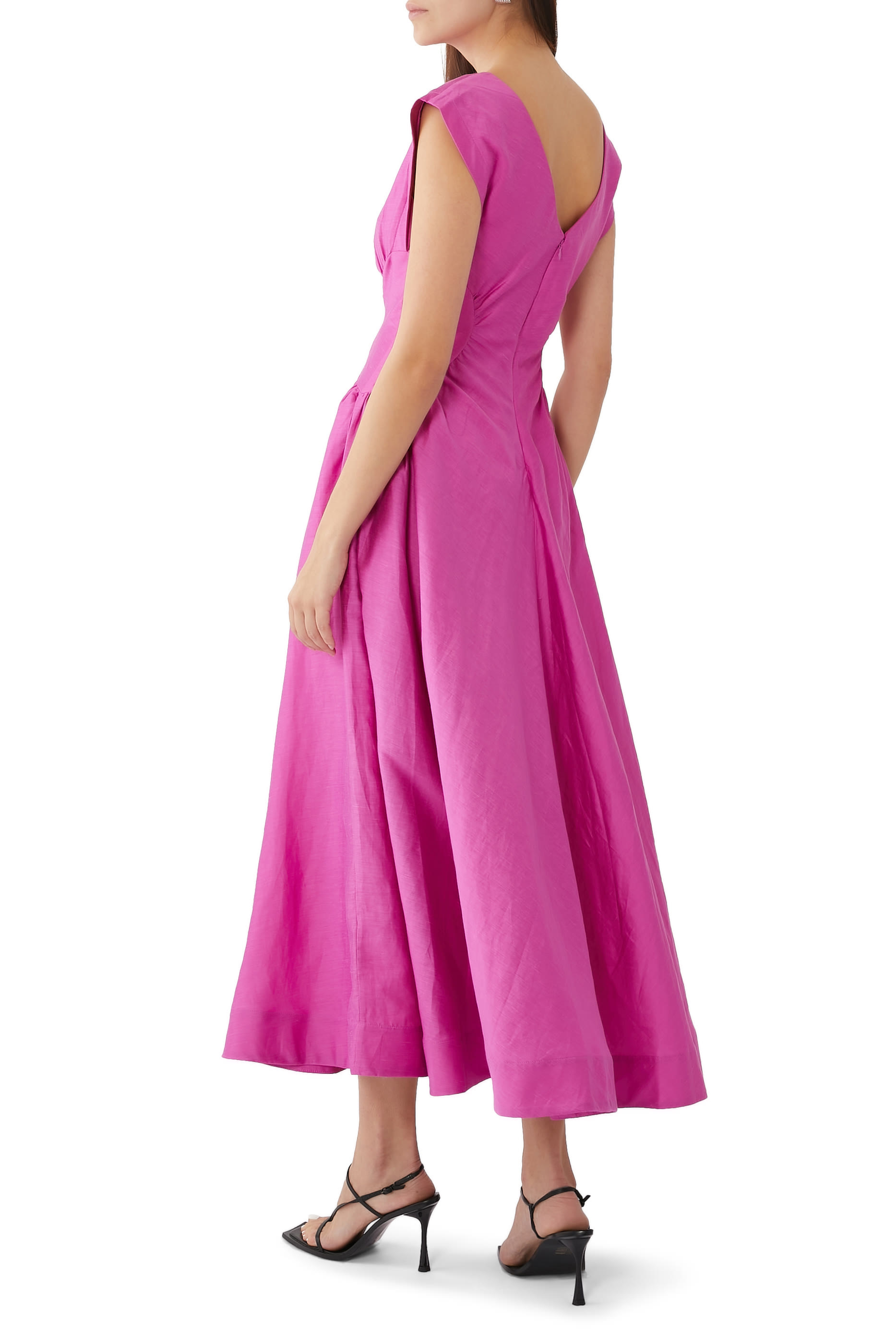knee length dresses for ladies Acler Online AU Emery Midi Dress, Shamrock, AU14 US10, Linen Viscose Nylon main image 0