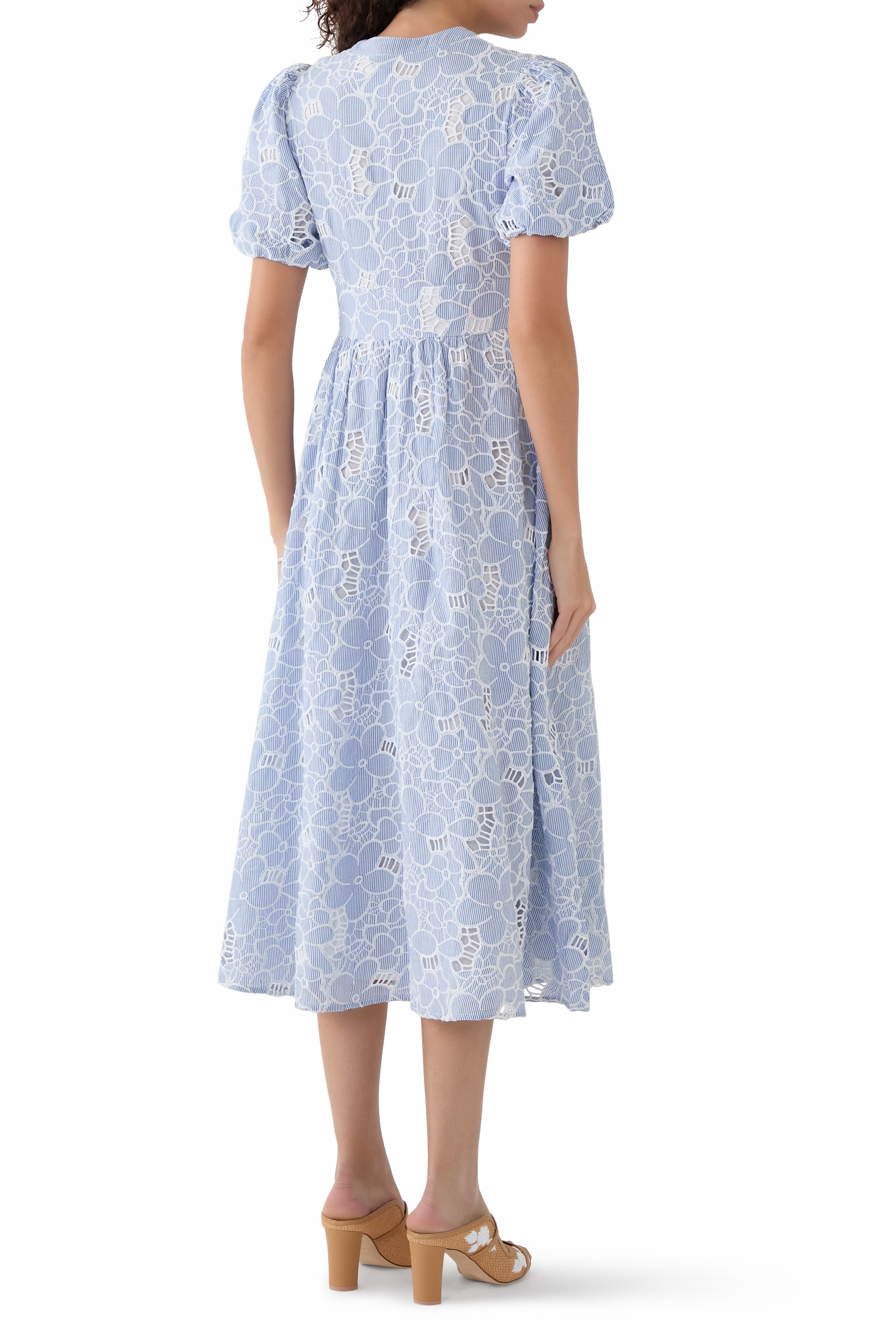 Stripe Floral Embroidered Starlight Midi Dress