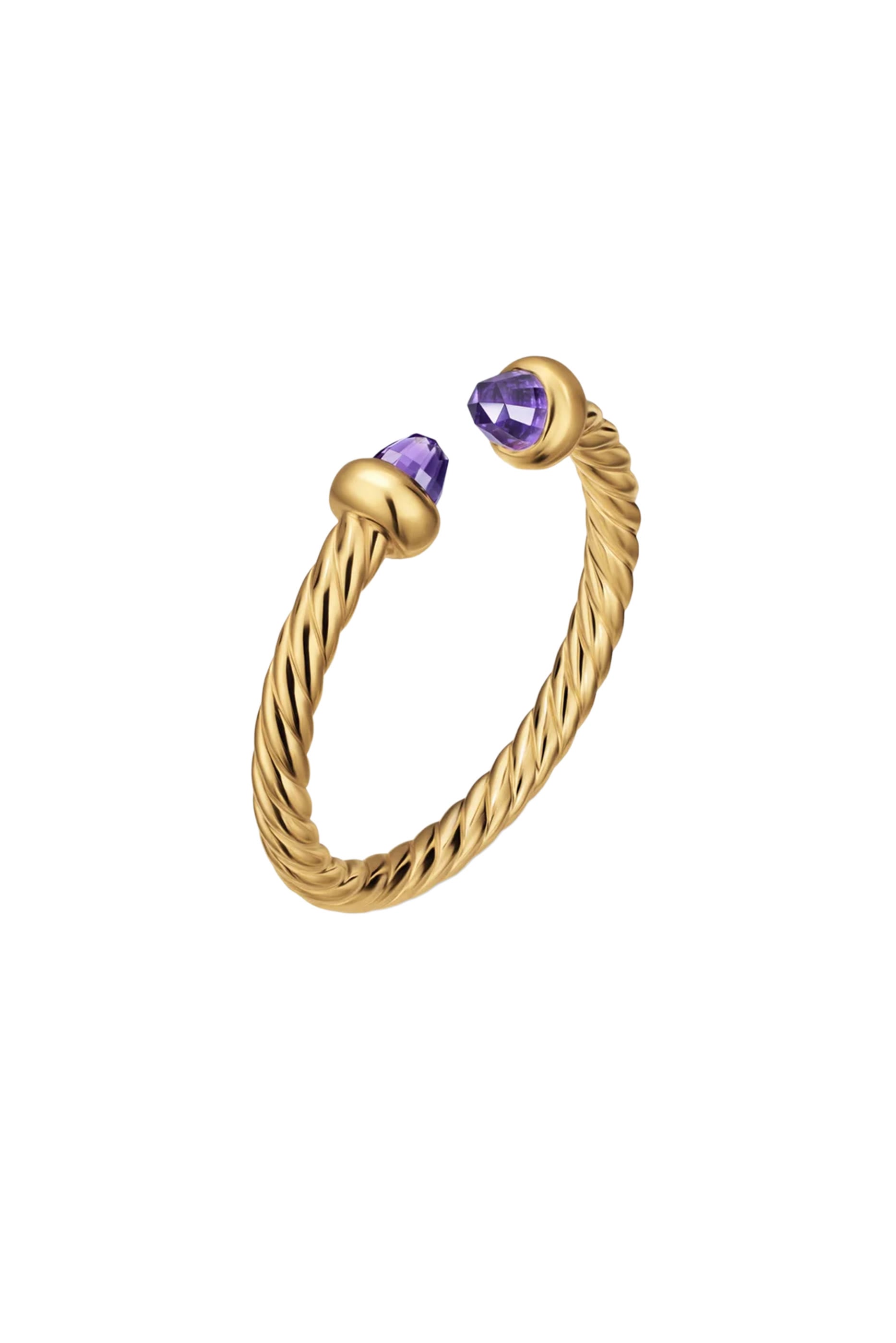 Micro Cablespira&reg; Flex Open Ring,  18K Yellow Gold & Amethyst
