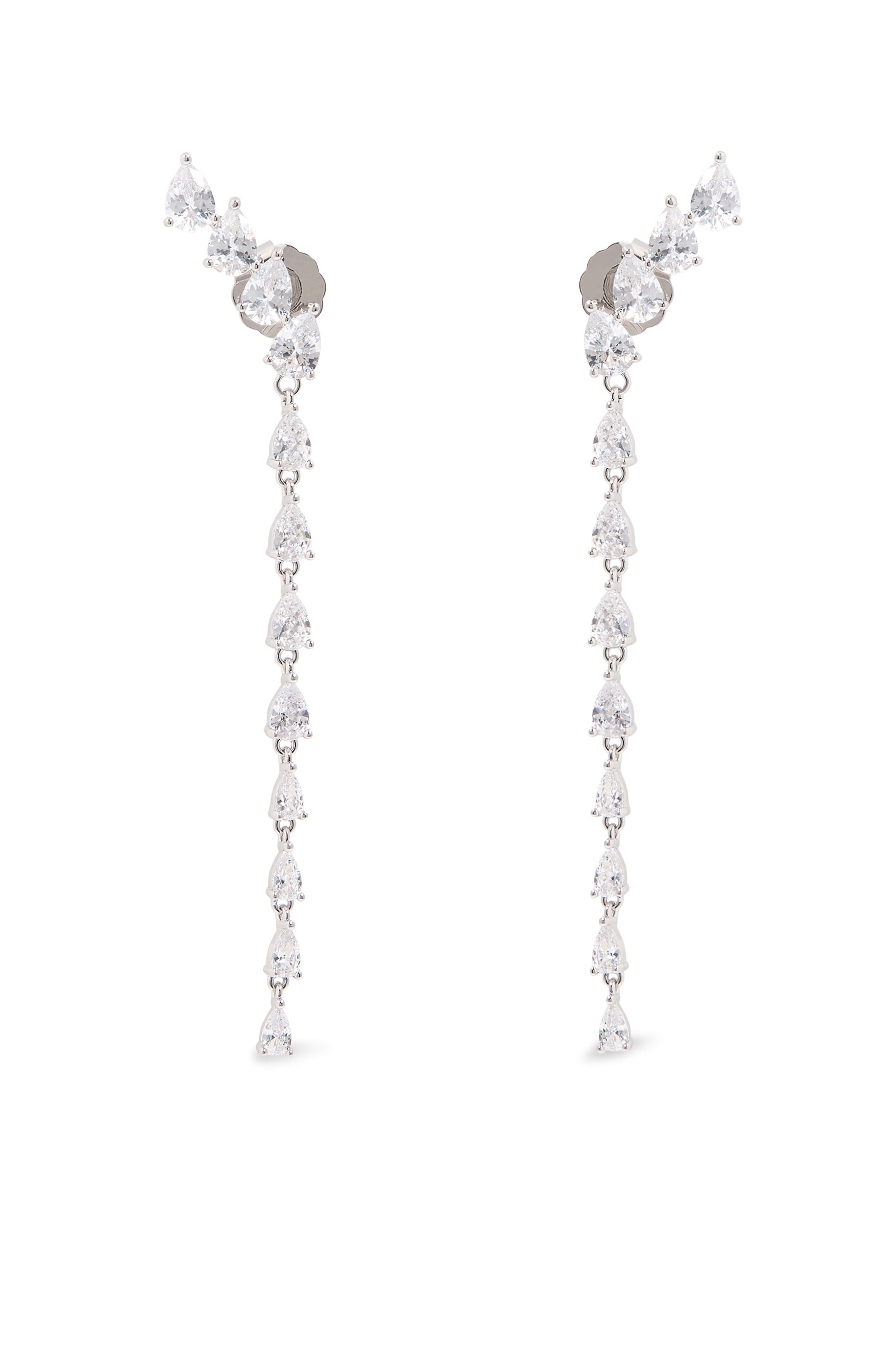 Linear Drop Earrings, Rhodium Plated Brass &  Cubic Zirconia