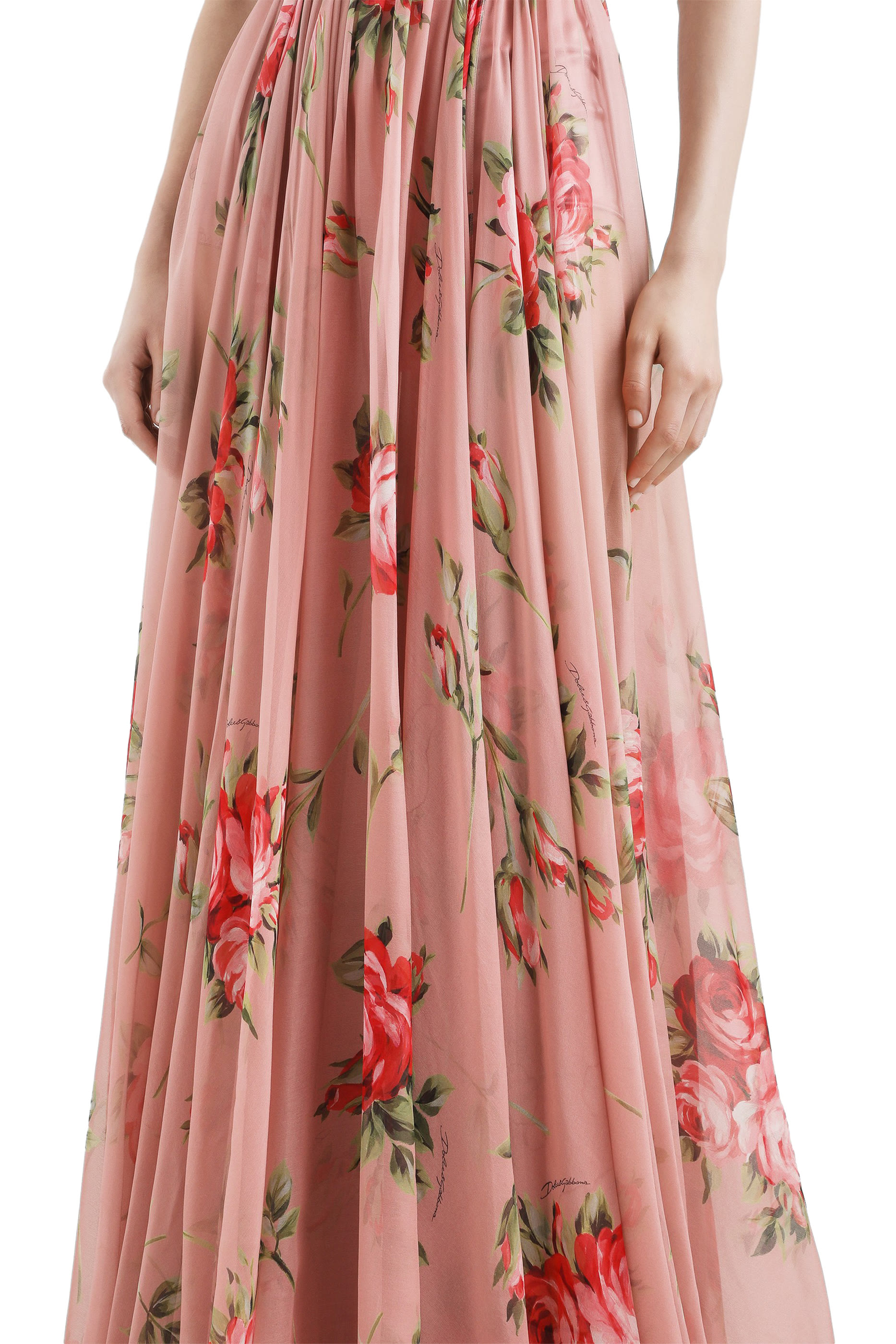 Rose Bouquet-Print Chiffon Dress