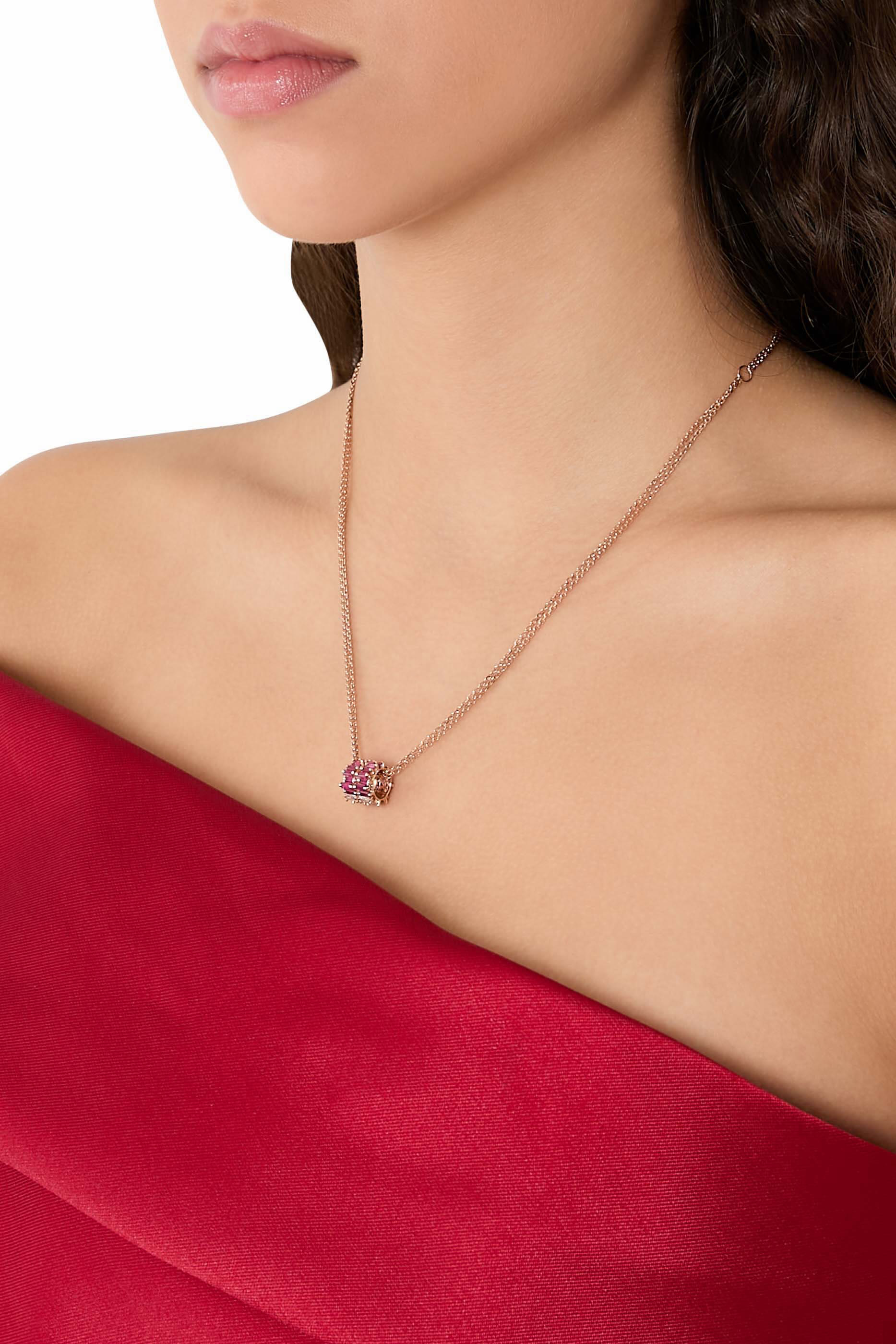  Infinite Double Row Rondelle Pendant, 18K Rose Gold with  Pink Ombre Sapphire & Diamonds