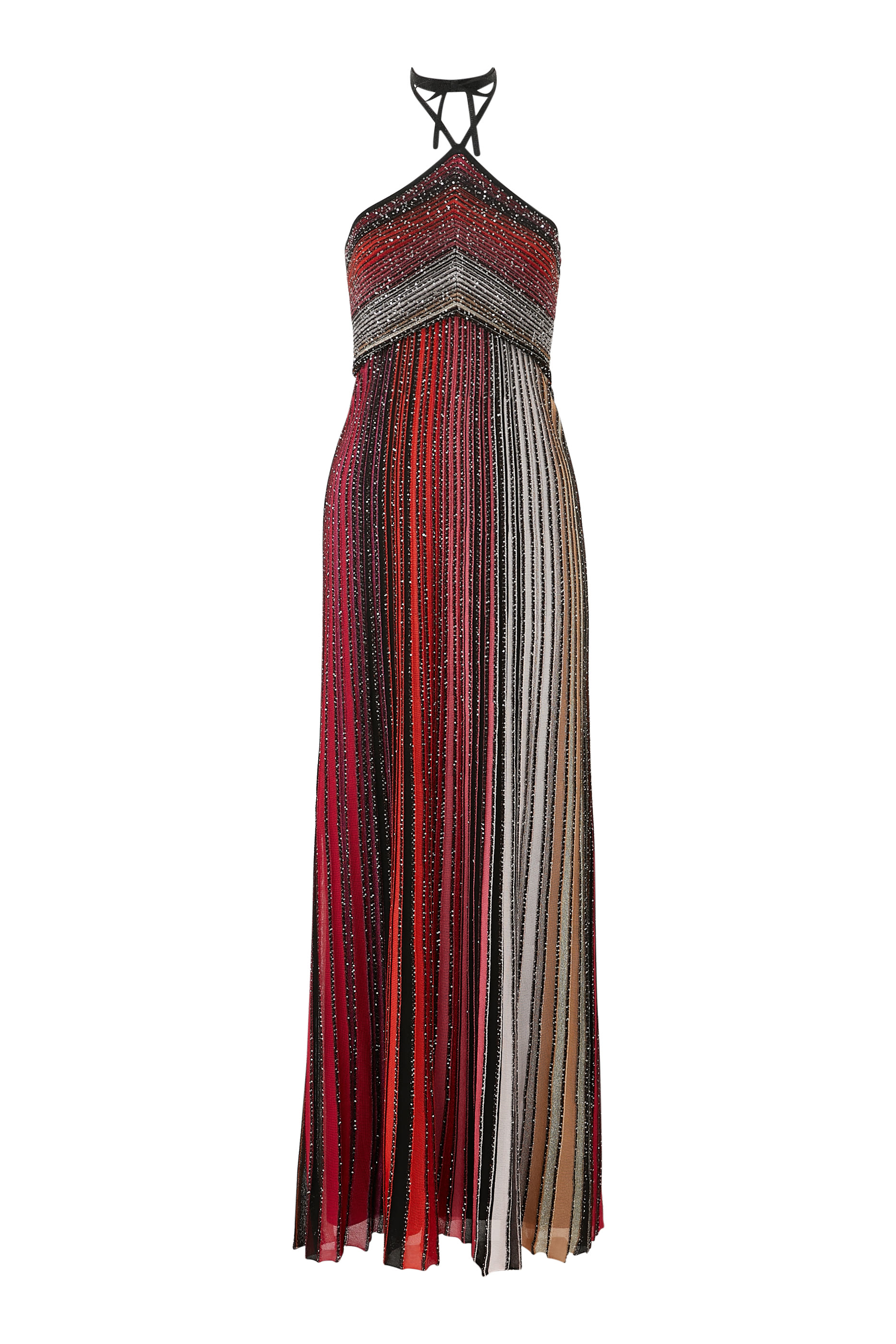 Long Striped Dress with Sequins and Neck Fastening