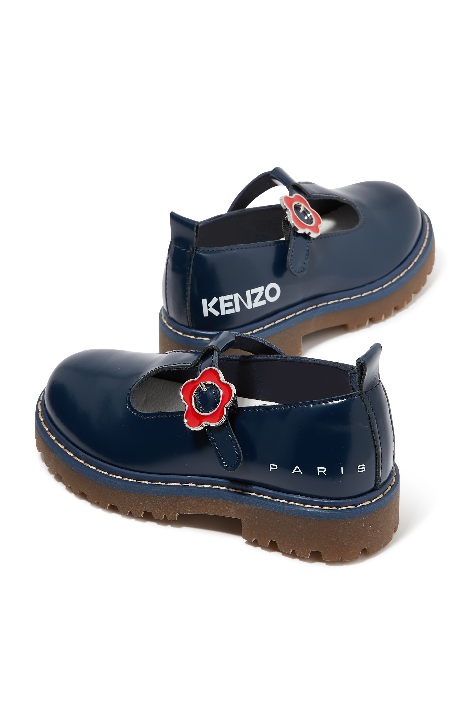 Kids Logo Print Leather Ballerina Shoes