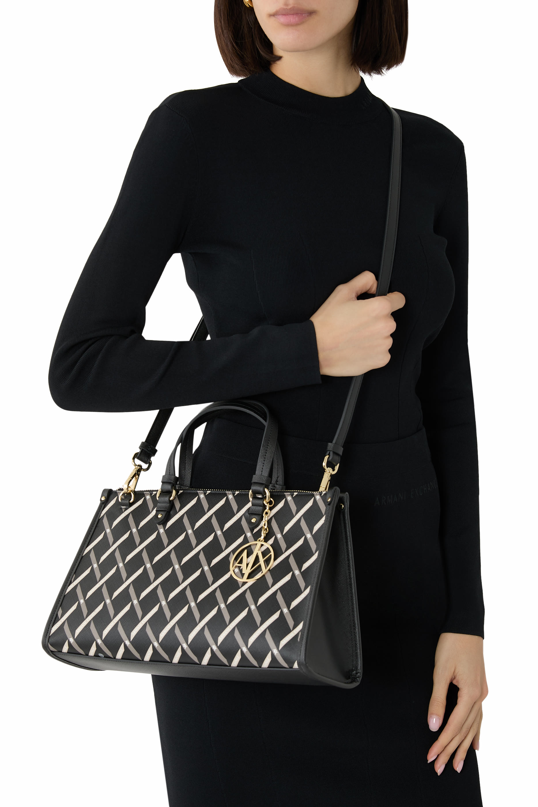 Gynger Patterned Lines Short Handle Tote Bag