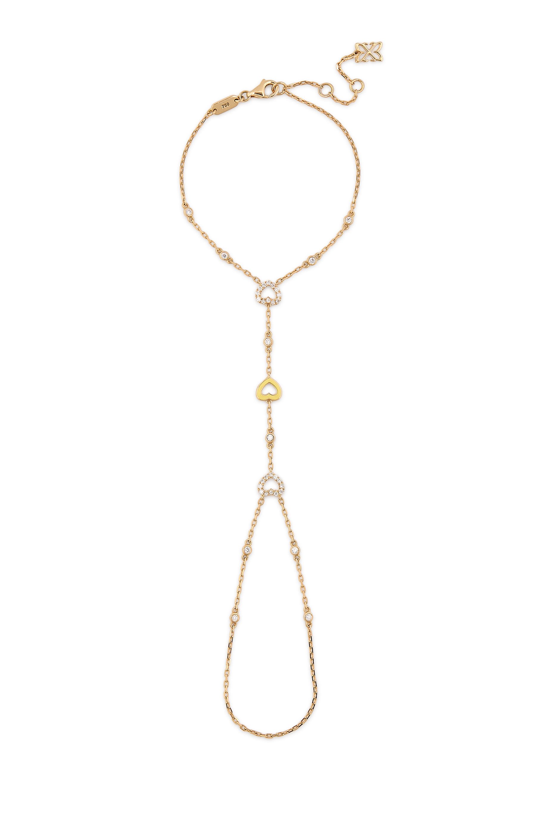 Heart Hand Chain, 18K Yellow Gold with Enamel & Diamonds