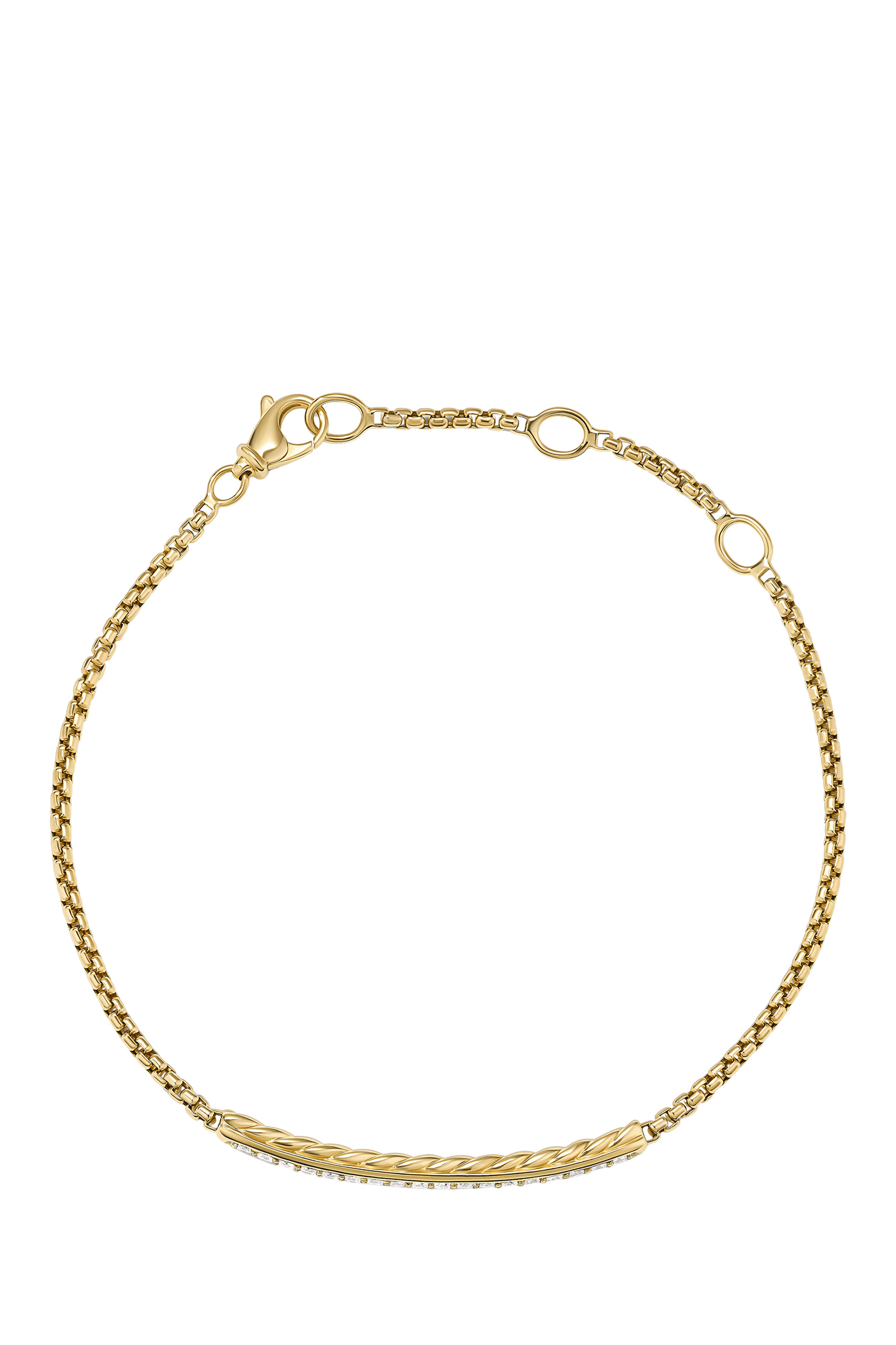 Petit Pave Bar Bracelet, 18K Yellow Gold & White Diamonds