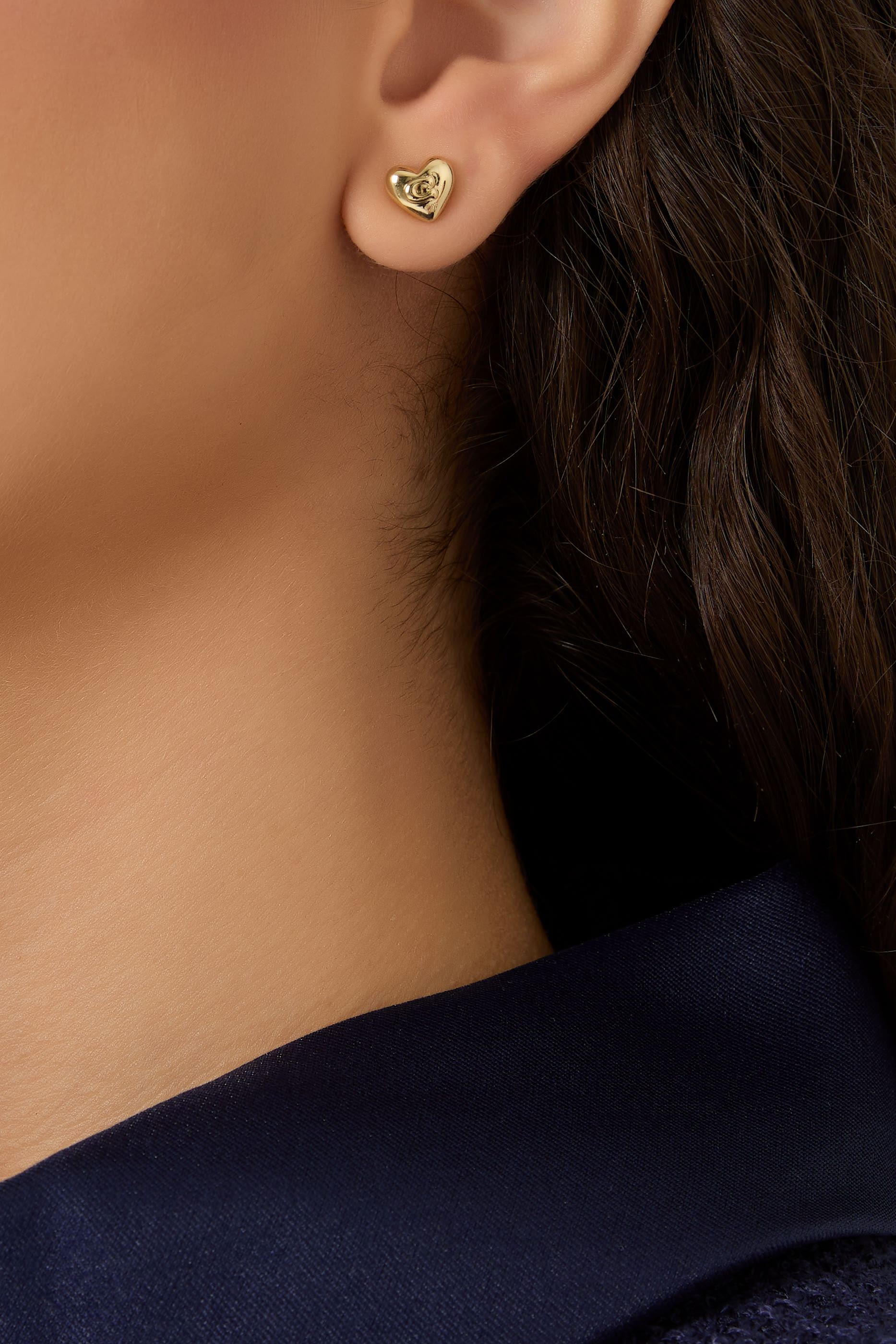 Heart Stud Earrings, Gold-Plated Brass