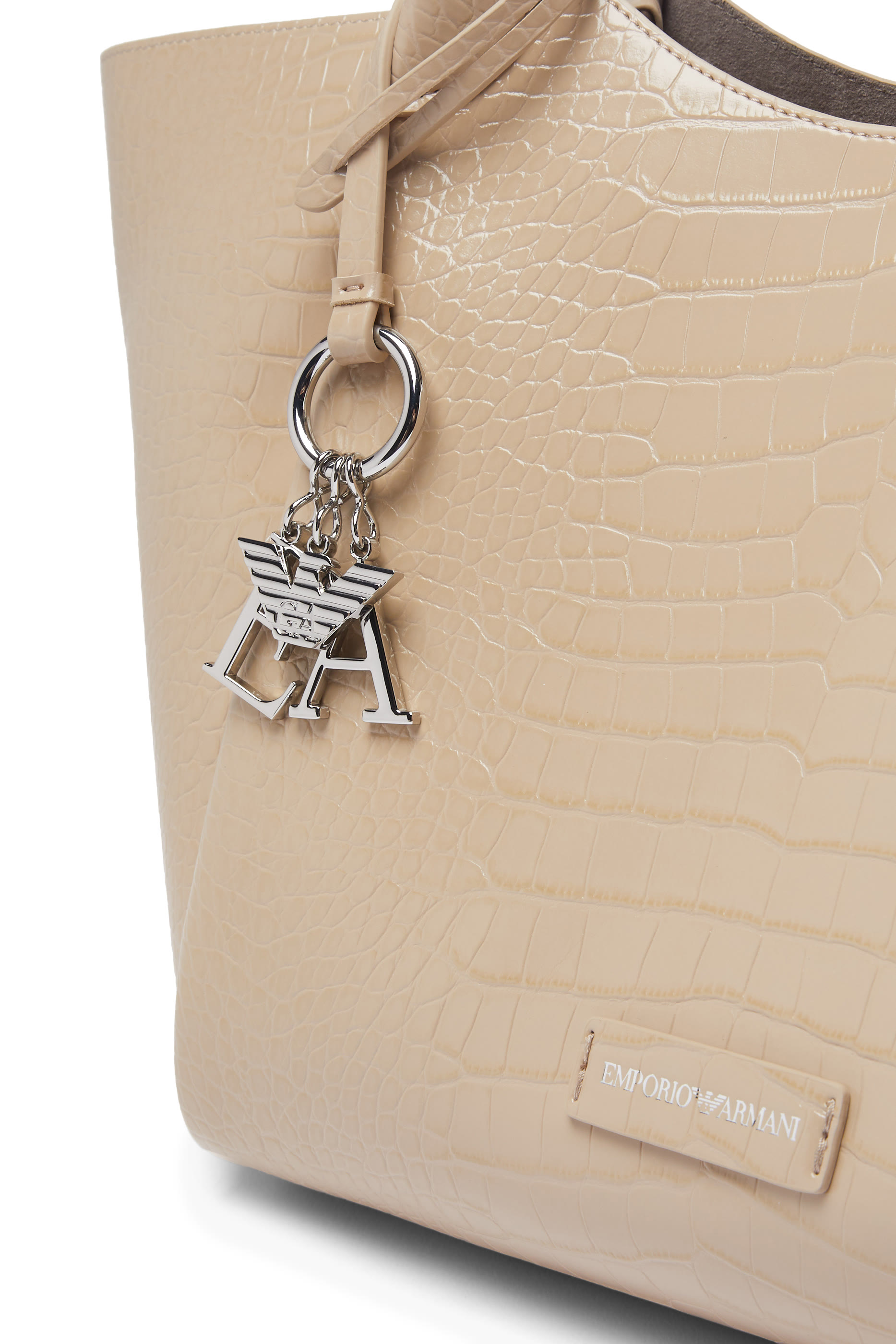 Croc-Embossed Faux Leather Shopping Tote Bag