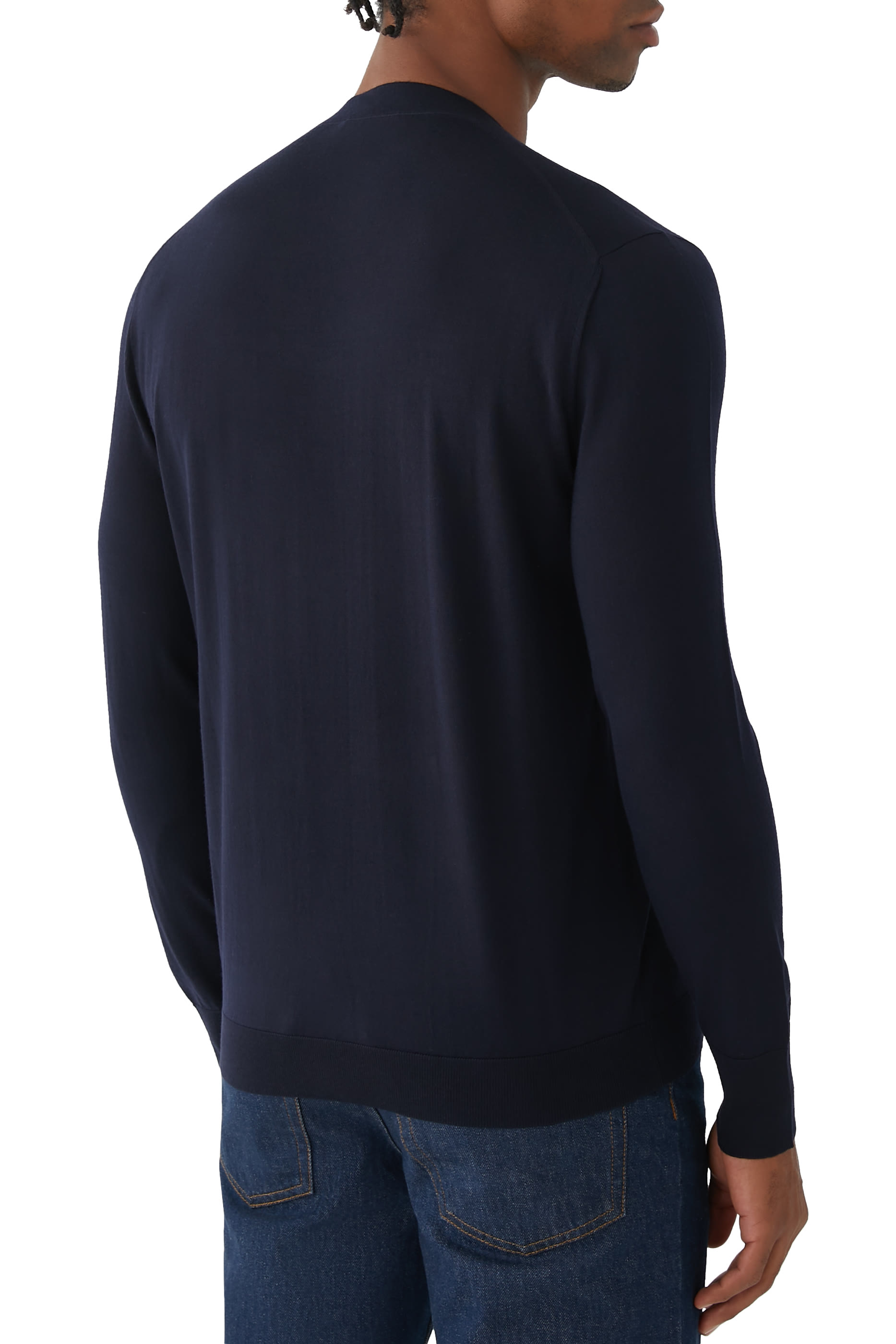 Fine Wool Knit Cardigan with Intarsia