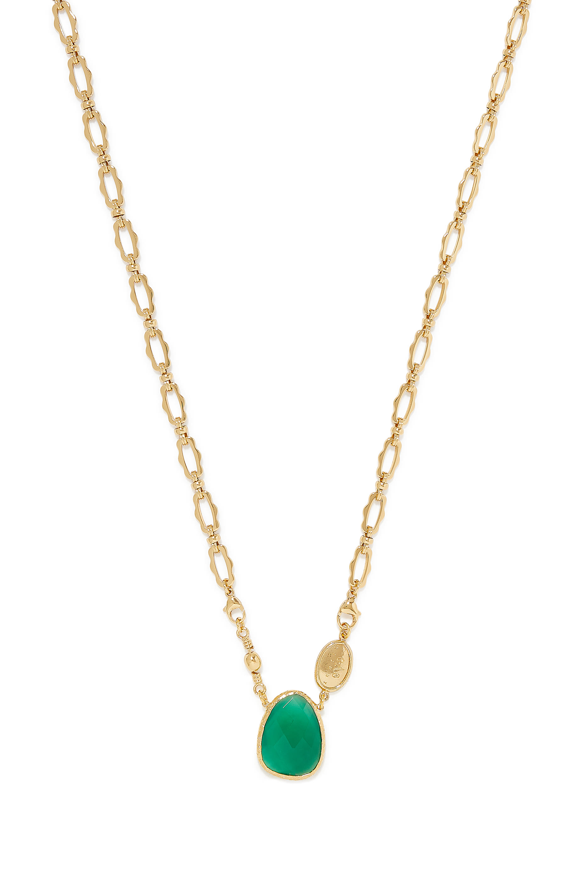 Scapulaire Billy Necklace, Gold-Plated Metal & Green Onyx