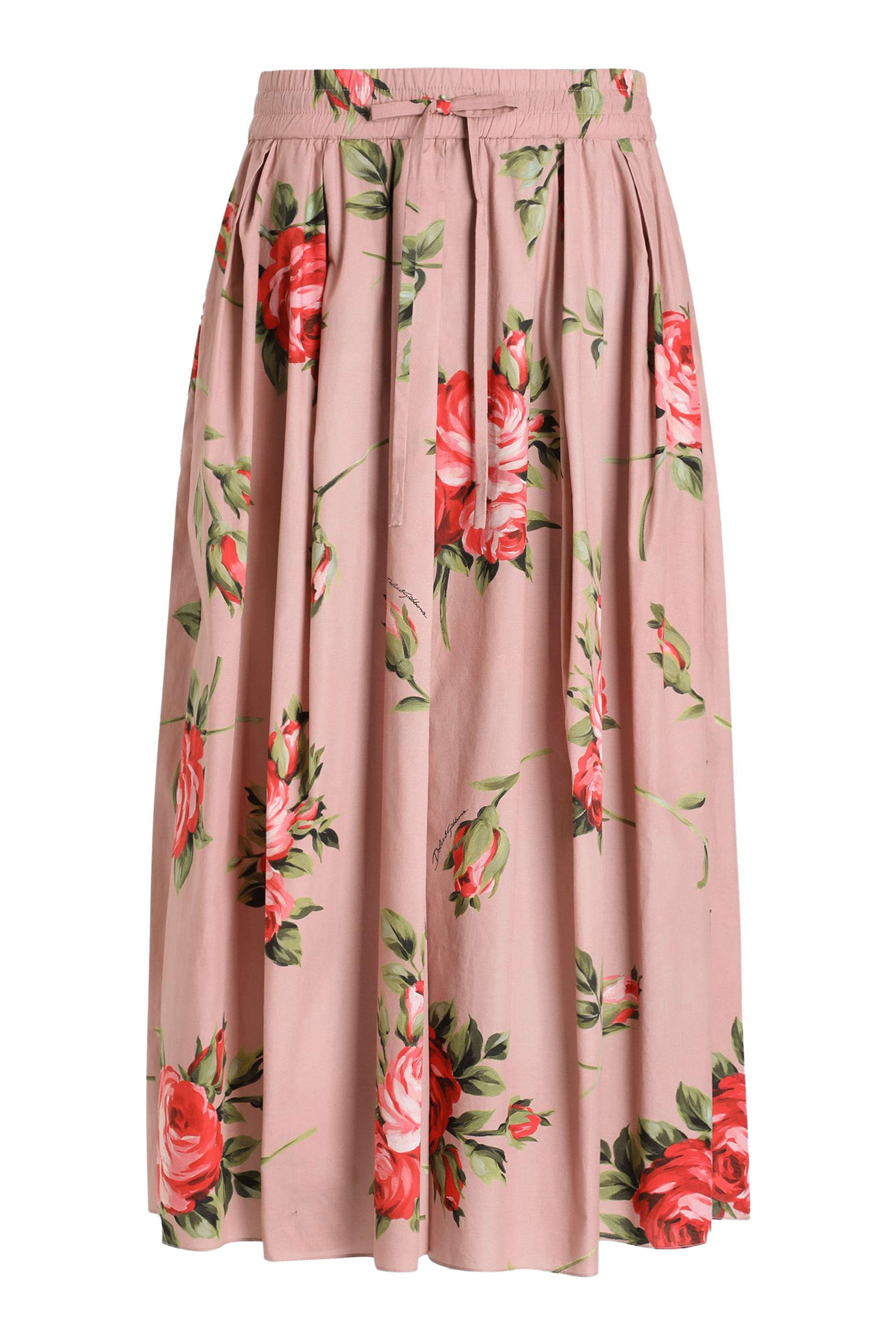 Rose Bouquet-Print Midi Skirt