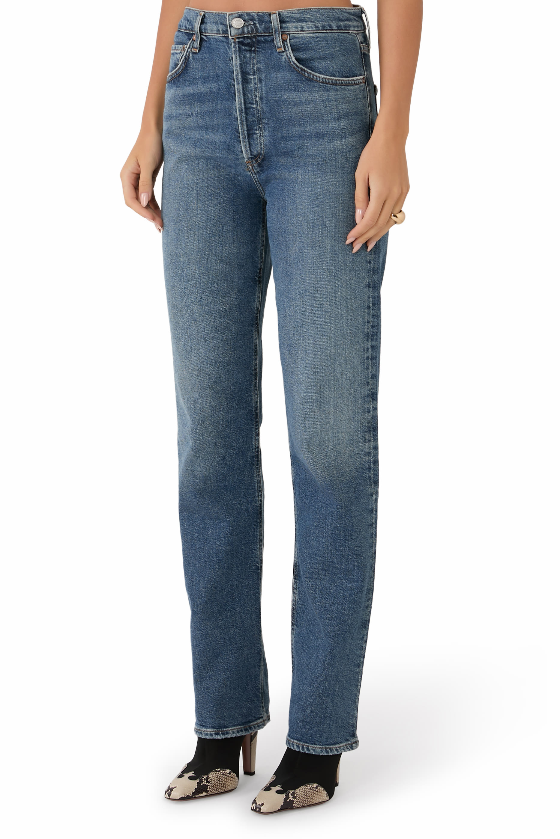90s Pinch Waist-Long High-Rise Straight Jeans