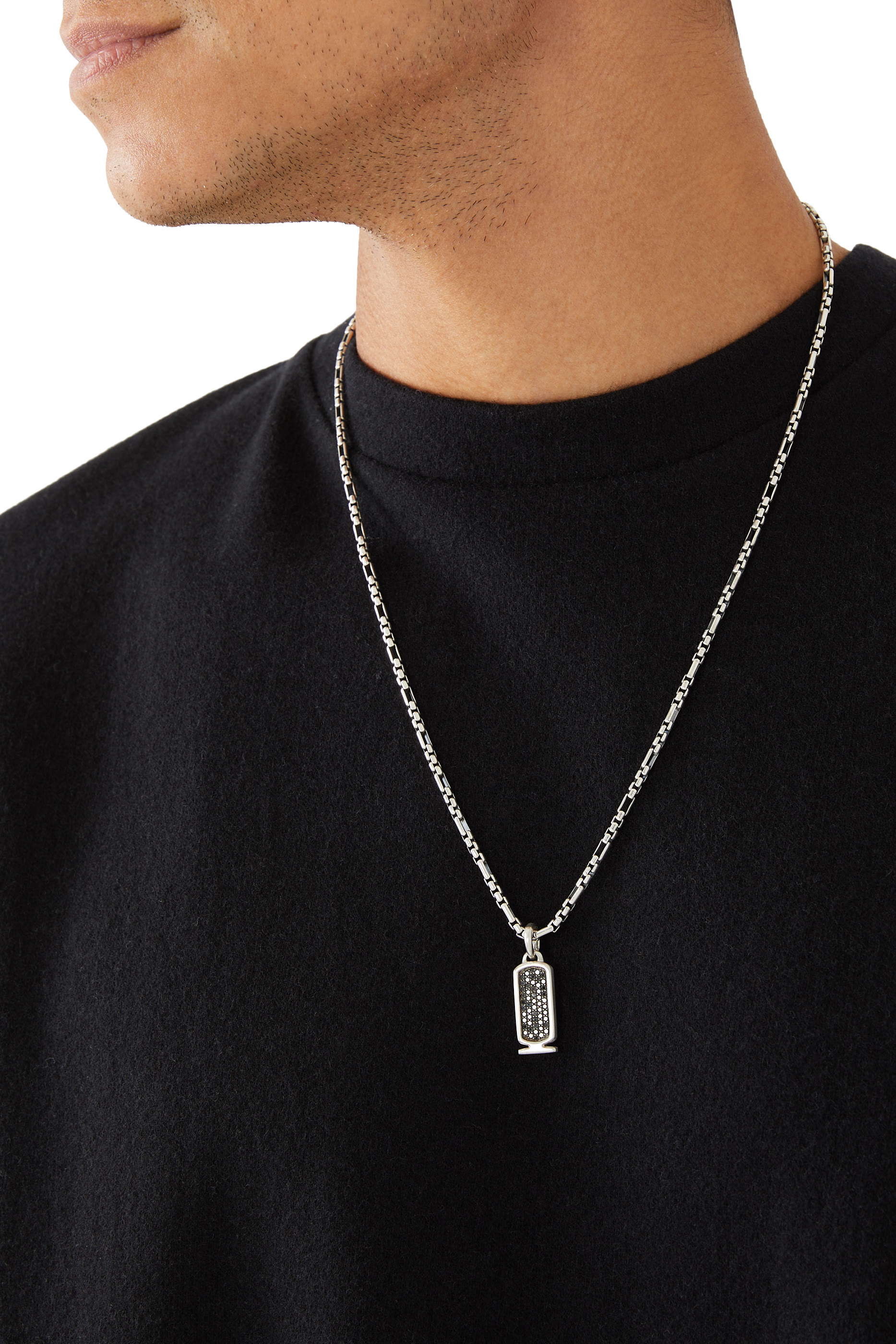 Cairo Cartouche Amulet, Sterling Silver & Black Diamonds